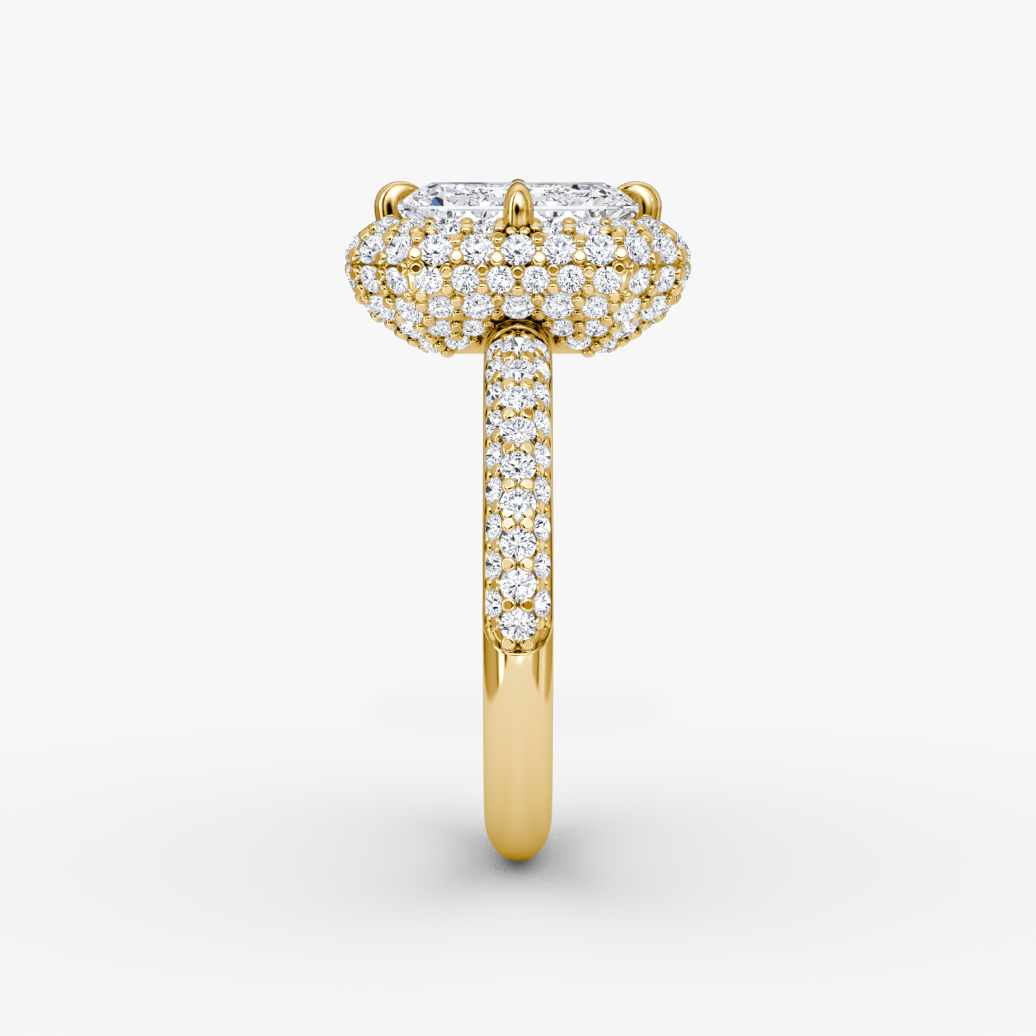 Bague de fiançailles Pavé Bombée | Émeraude | 18k | Or jaune | bandAccent: Pavé | diamondOrientation: vertical | caratWeight: other