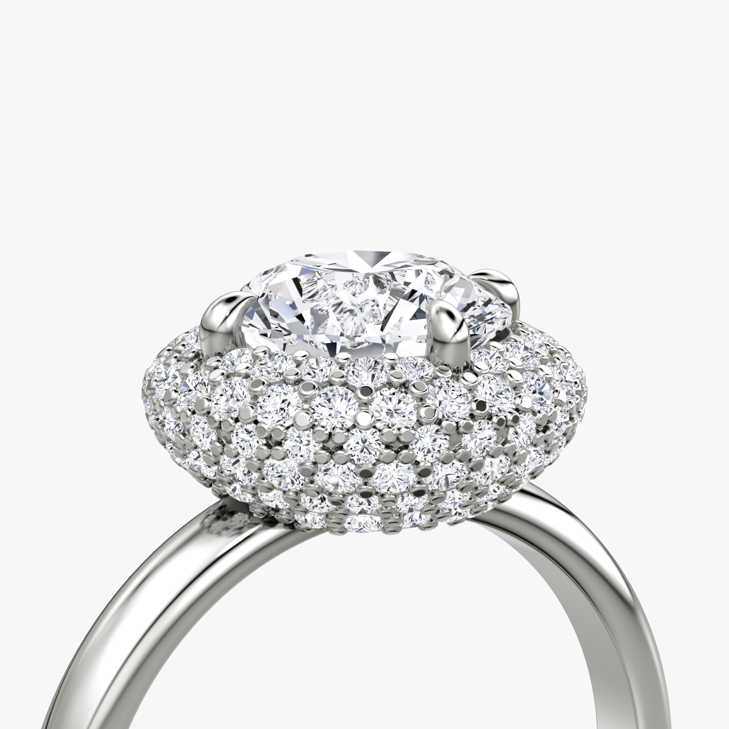 Bague de fiançailles Pavé Bombée | Rond Brillant | 18k | Or blanc | bandAccent: Simple | caratWeight: 1.0ct | diamondOrientation: vertical