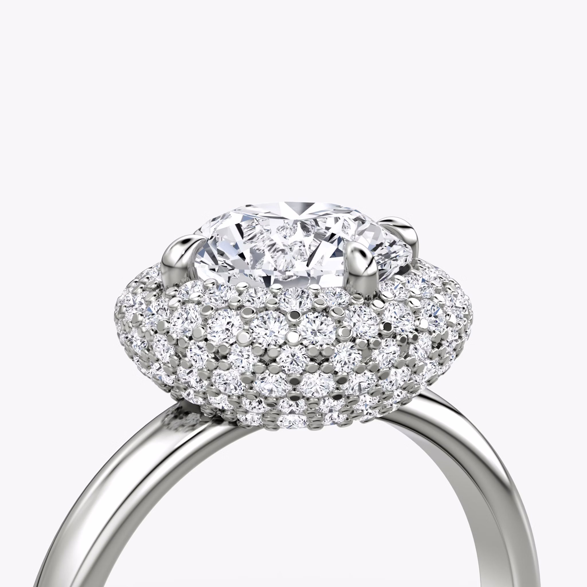 The Pavé Bombée | Round Brilliant | 18k | White Gold | bandAccent: Plain | caratWeight: other | diamondOrientation: vertical