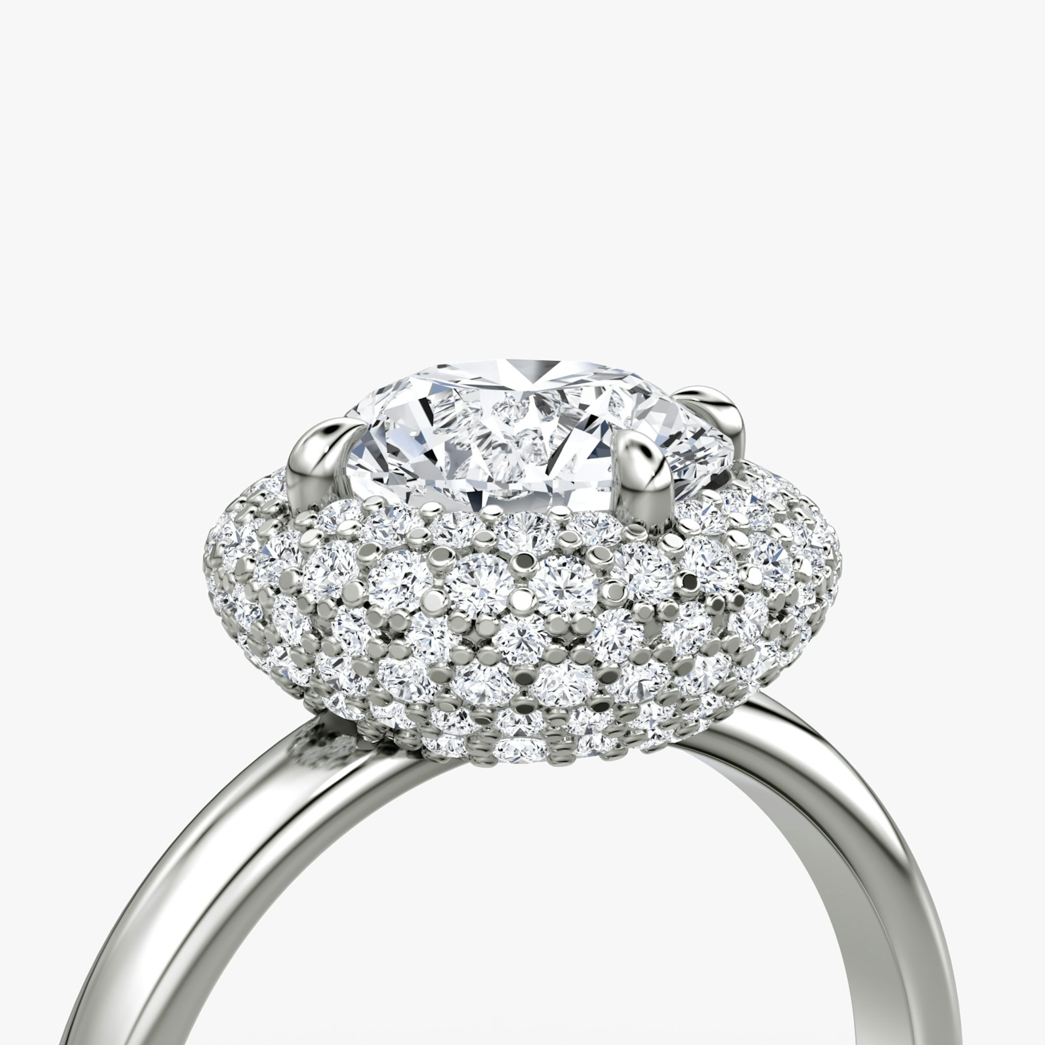 The Pavé Bombée | Round Brilliant | 18k | White Gold | bandAccent: Plain | caratWeight: other | diamondOrientation: vertical