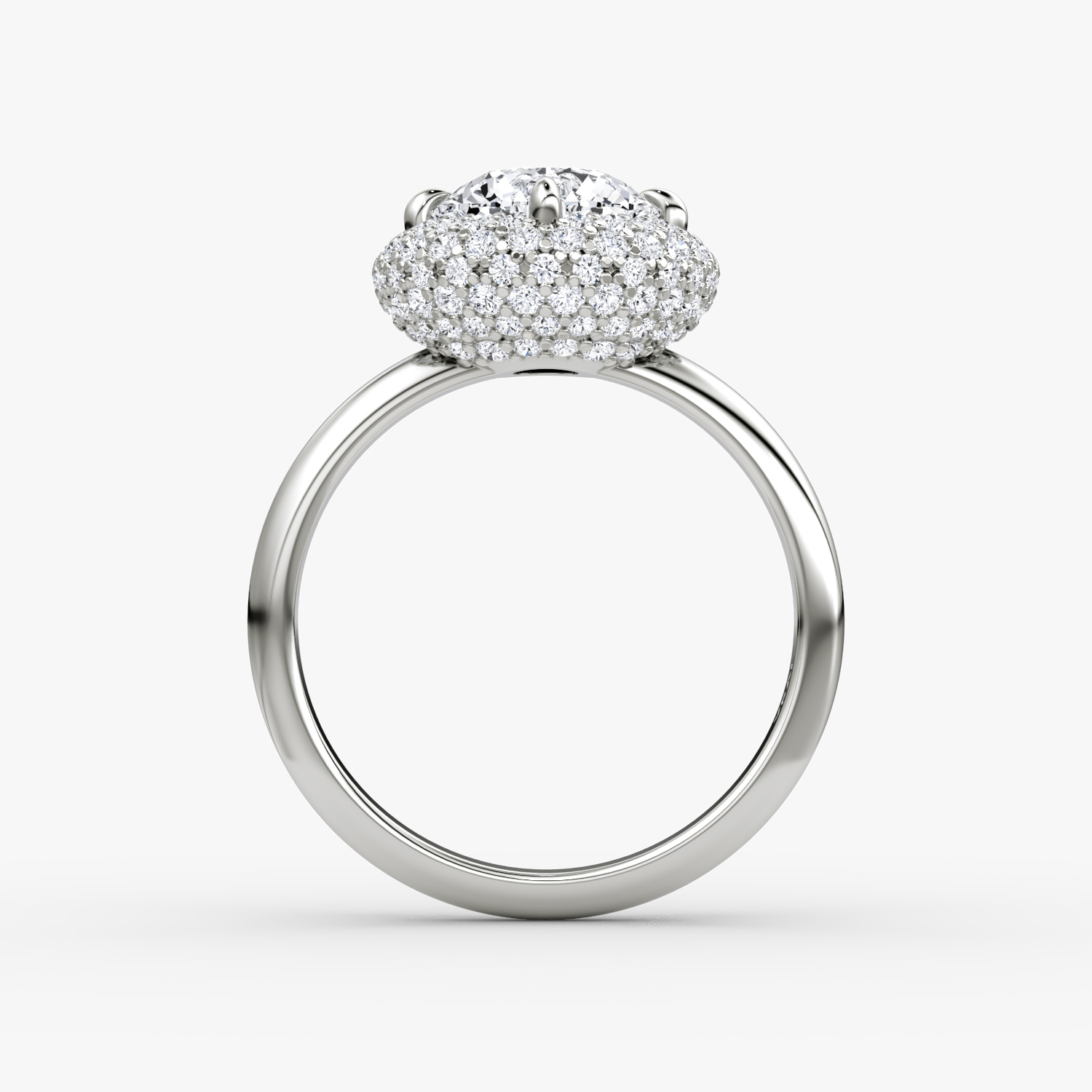 Bague de fiançailles Pavé Bombée | Rond Brillant | 18k | Or blanc | bandAccent: Simple | caratWeight: 1.0ct | diamondOrientation: vertical