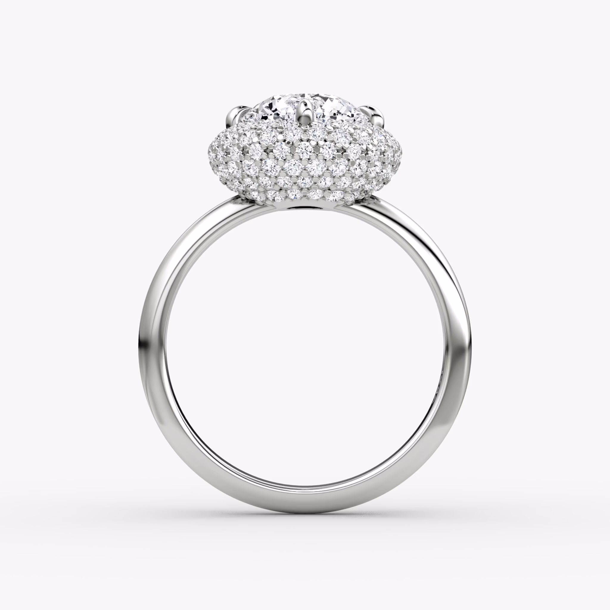The Pavé Bombée | Round Brilliant | 18k | White Gold | bandAccent: Plain | caratWeight: other | diamondOrientation: vertical