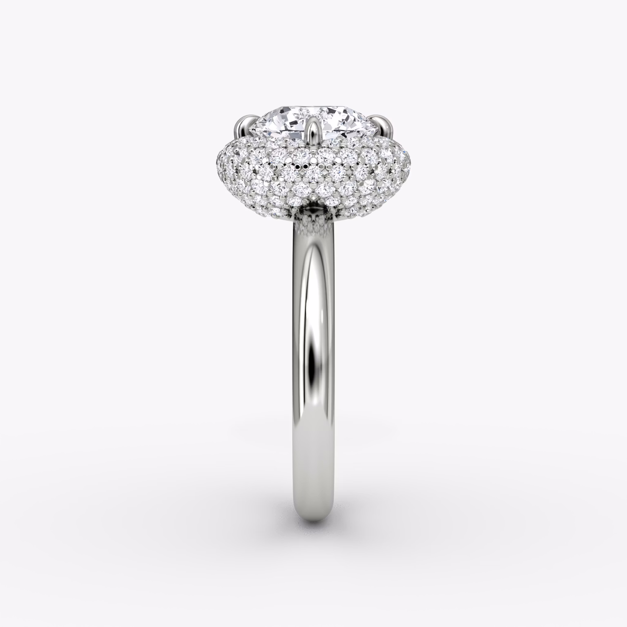 The Pavé Bombée | Round Brilliant | 18k | White Gold | bandAccent: Plain | caratWeight: other | diamondOrientation: vertical