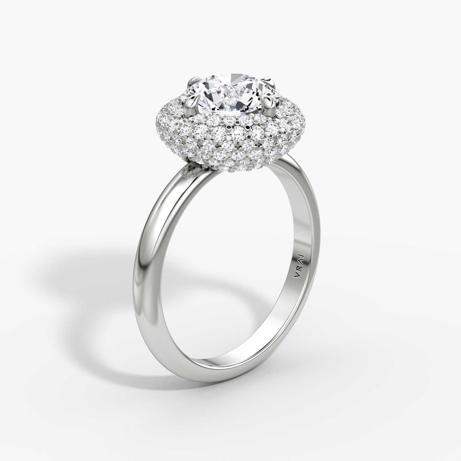 Bague de fiançailles Pavé Bombée | Rond Brillant | 18k | Or blanc | bandAccent: Simple | caratWeight: 1.0ct | diamondOrientation: vertical