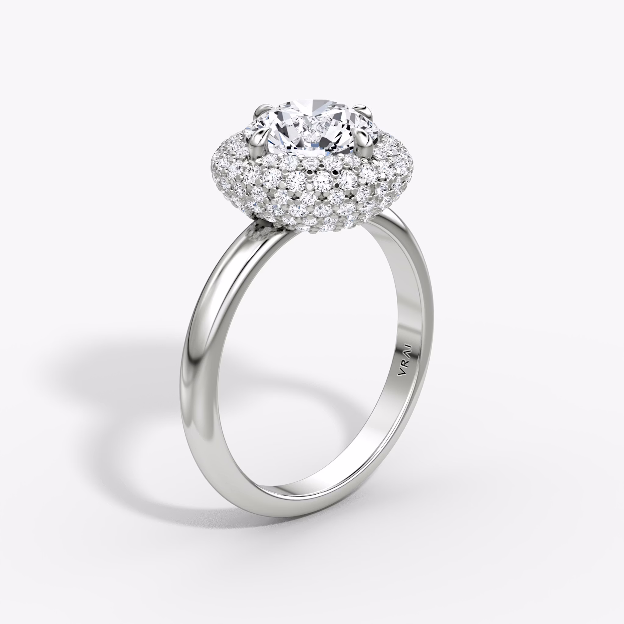The Pavé Bombée | Round Brilliant | 18k | White Gold | bandAccent: Plain | caratWeight: other | diamondOrientation: vertical