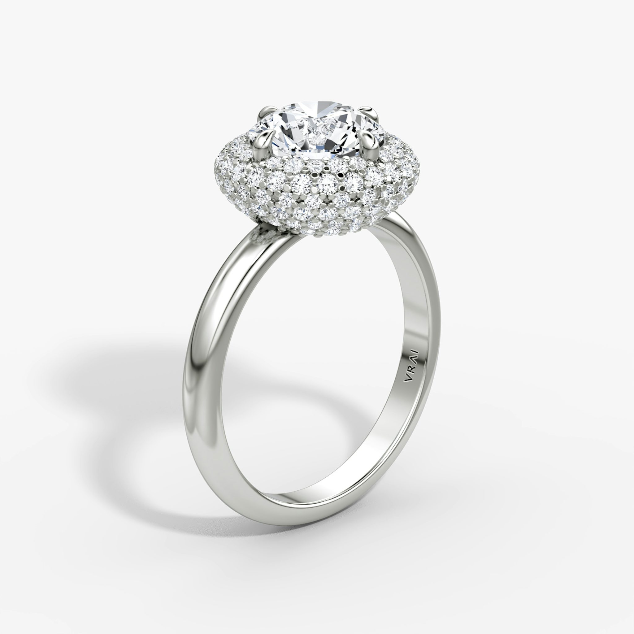 The Pavé Bombée | Round Brilliant | 18k | White Gold | bandAccent: Plain | caratWeight: other | diamondOrientation: vertical