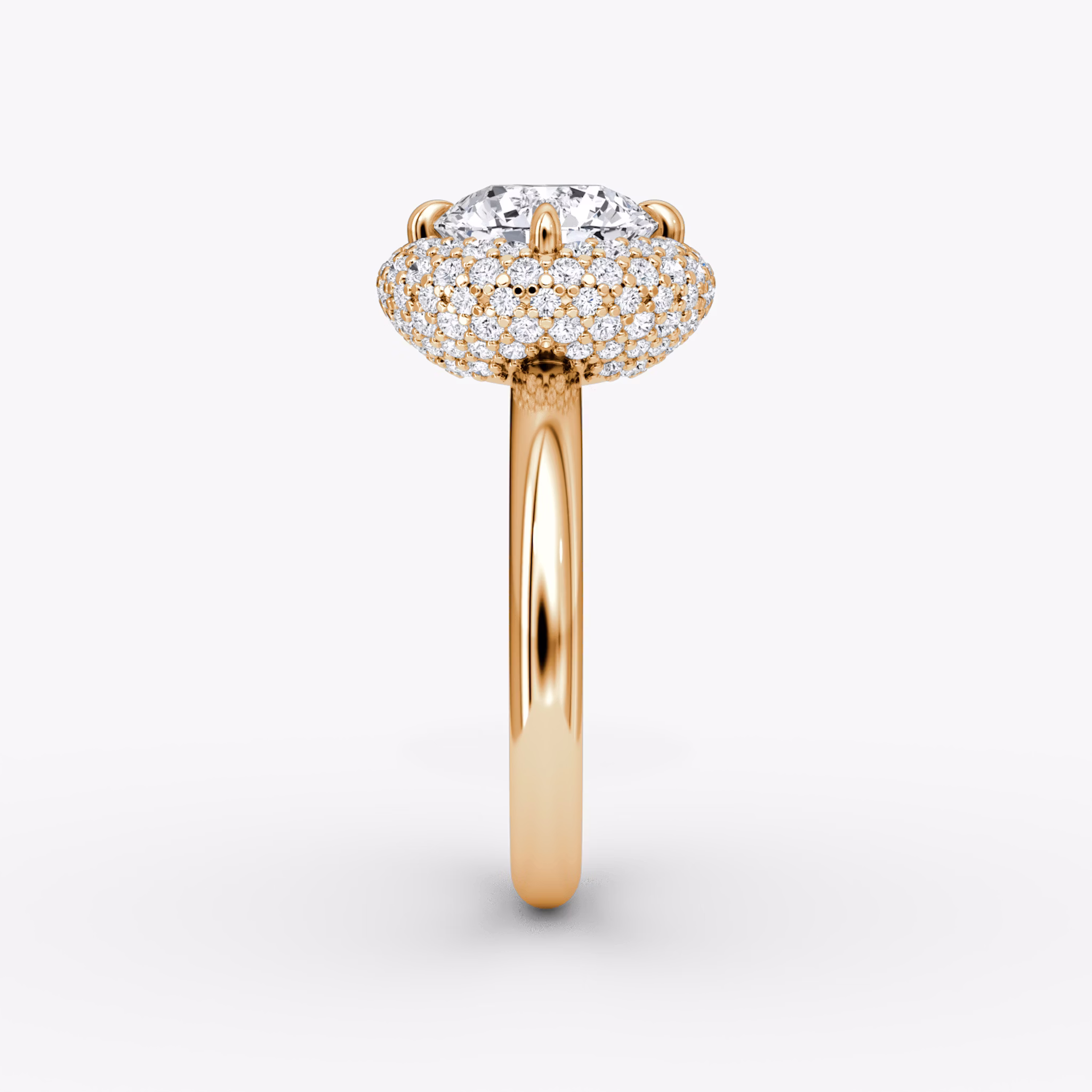 The Pavé Bombée | Round Brilliant | 14k | Rose Gold | bandAccent: Plain | caratWeight: other | diamondOrientation: vertical