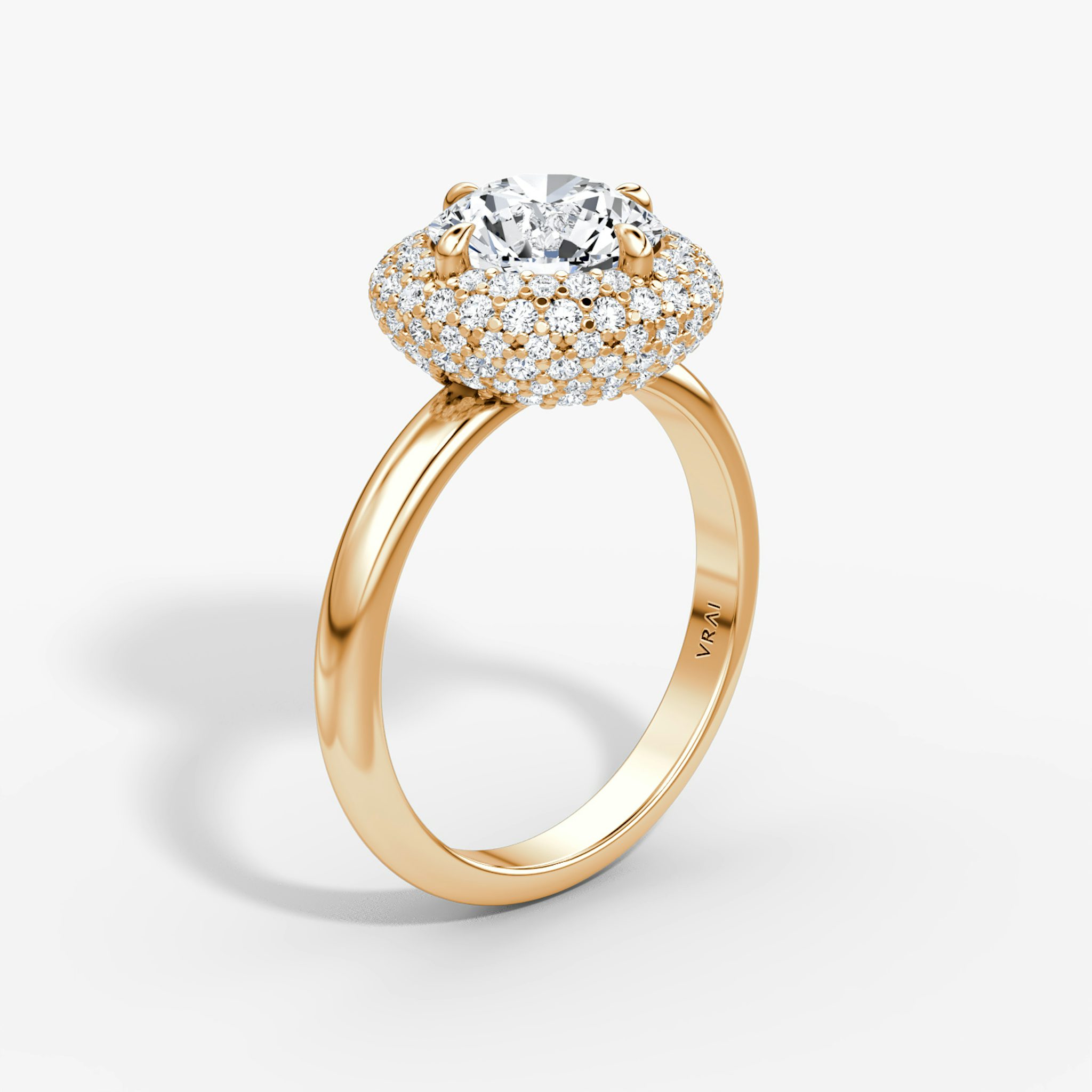 The Pavé Bombée | Round Brilliant | 14k | Rose Gold | bandAccent: Plain | caratWeight: other | diamondOrientation: vertical