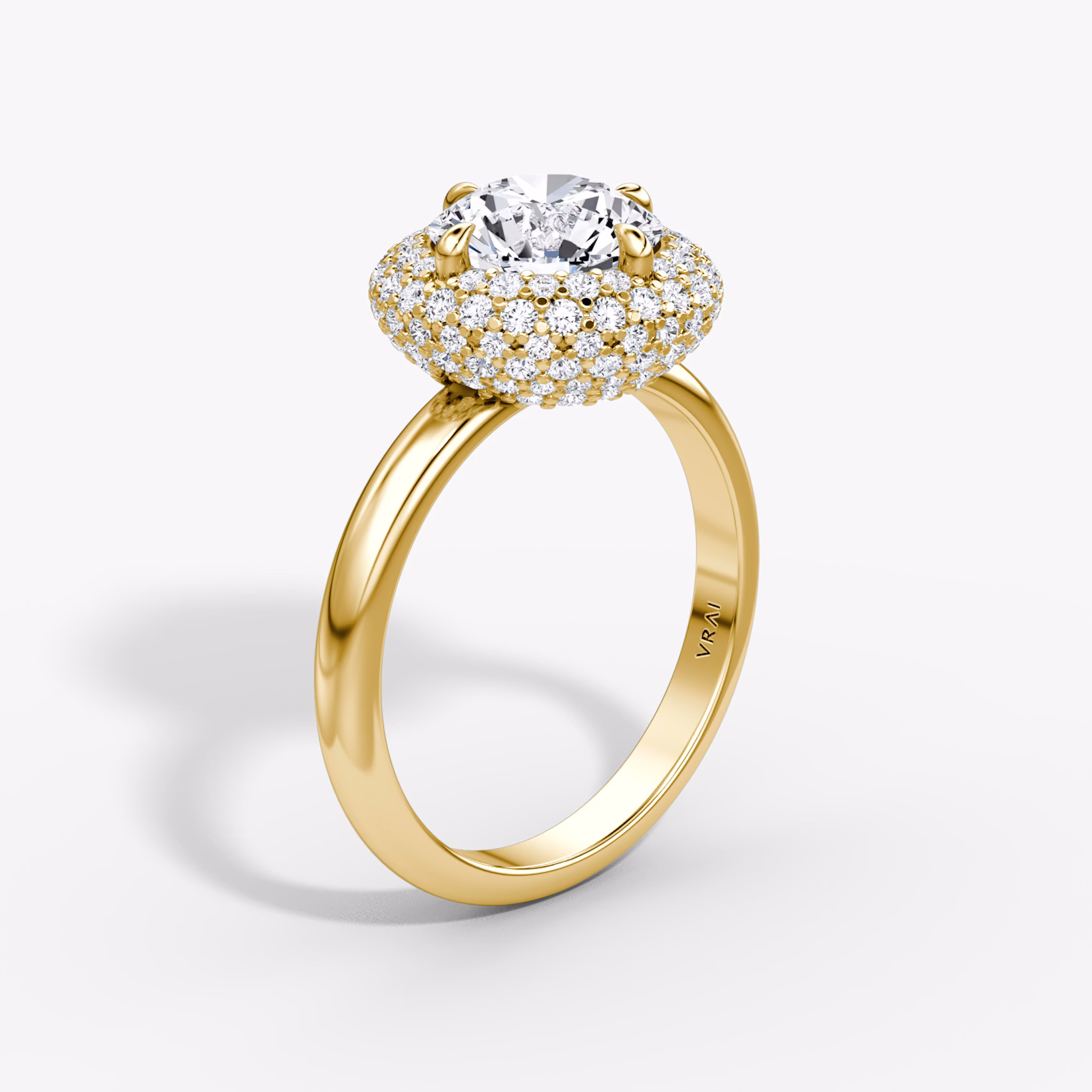 The Pavé Bombée | Round Brilliant | 18k | Yellow Gold | bandAccent: Plain | caratWeight: other | diamondOrientation: vertical