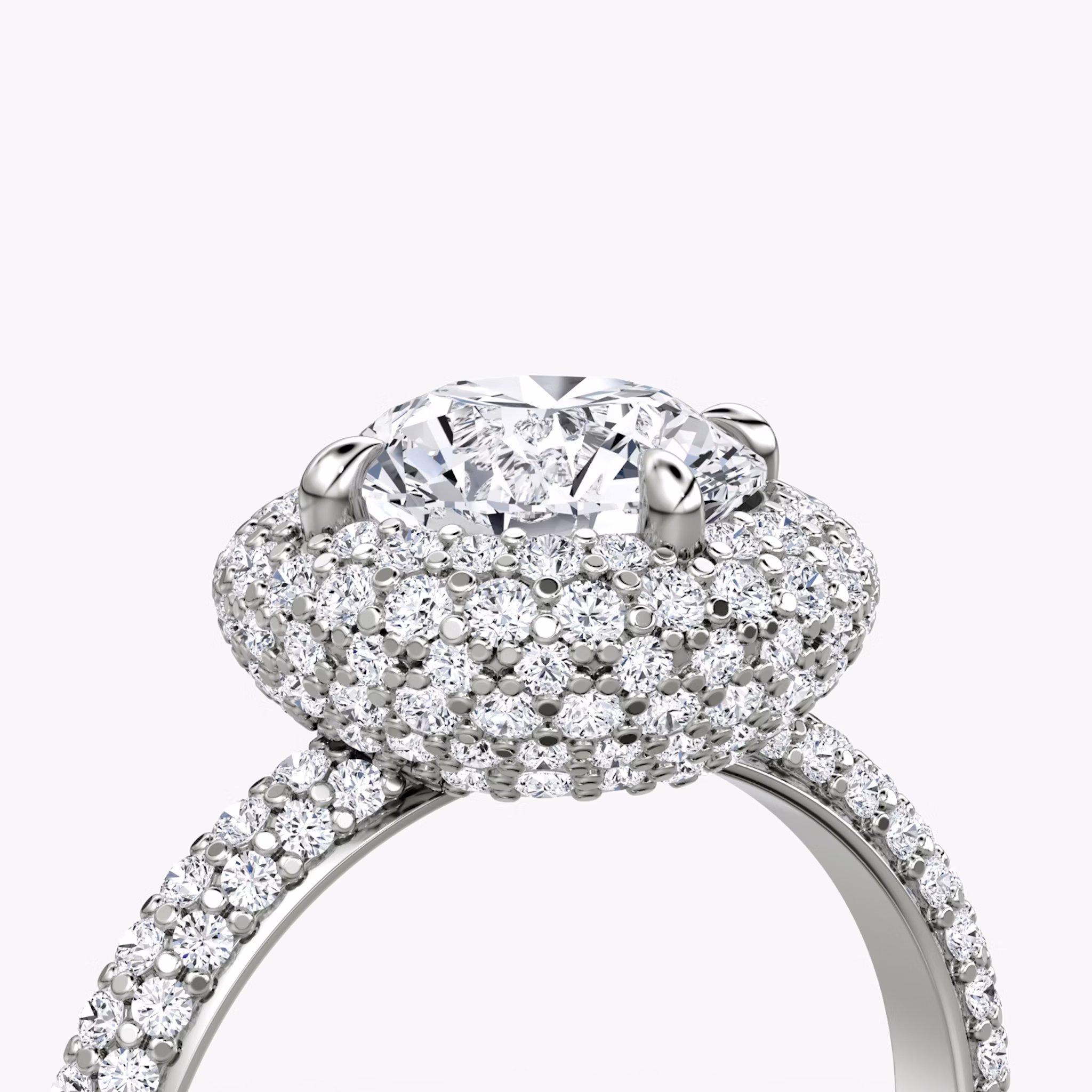 The Pavé Bombée | Round Brilliant | 18k | White Gold | bandAccent: Pavé | caratWeight: other | diamondOrientation: vertical