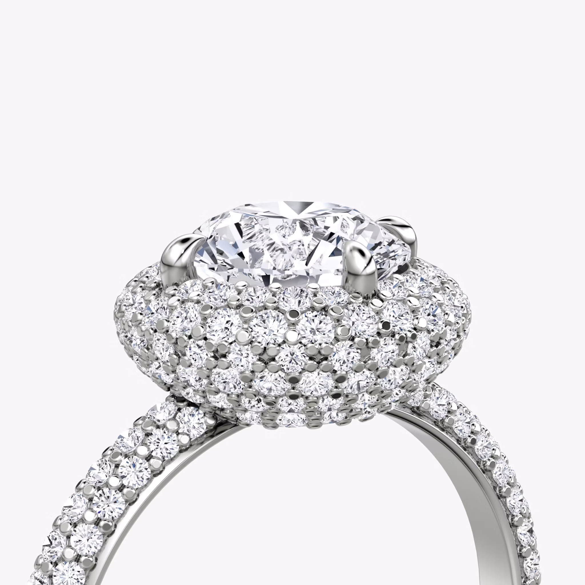 The Pavé Bombée | Round Brilliant | 18k | White Gold | bandAccent: Pavé | caratWeight: other | diamondOrientation: vertical