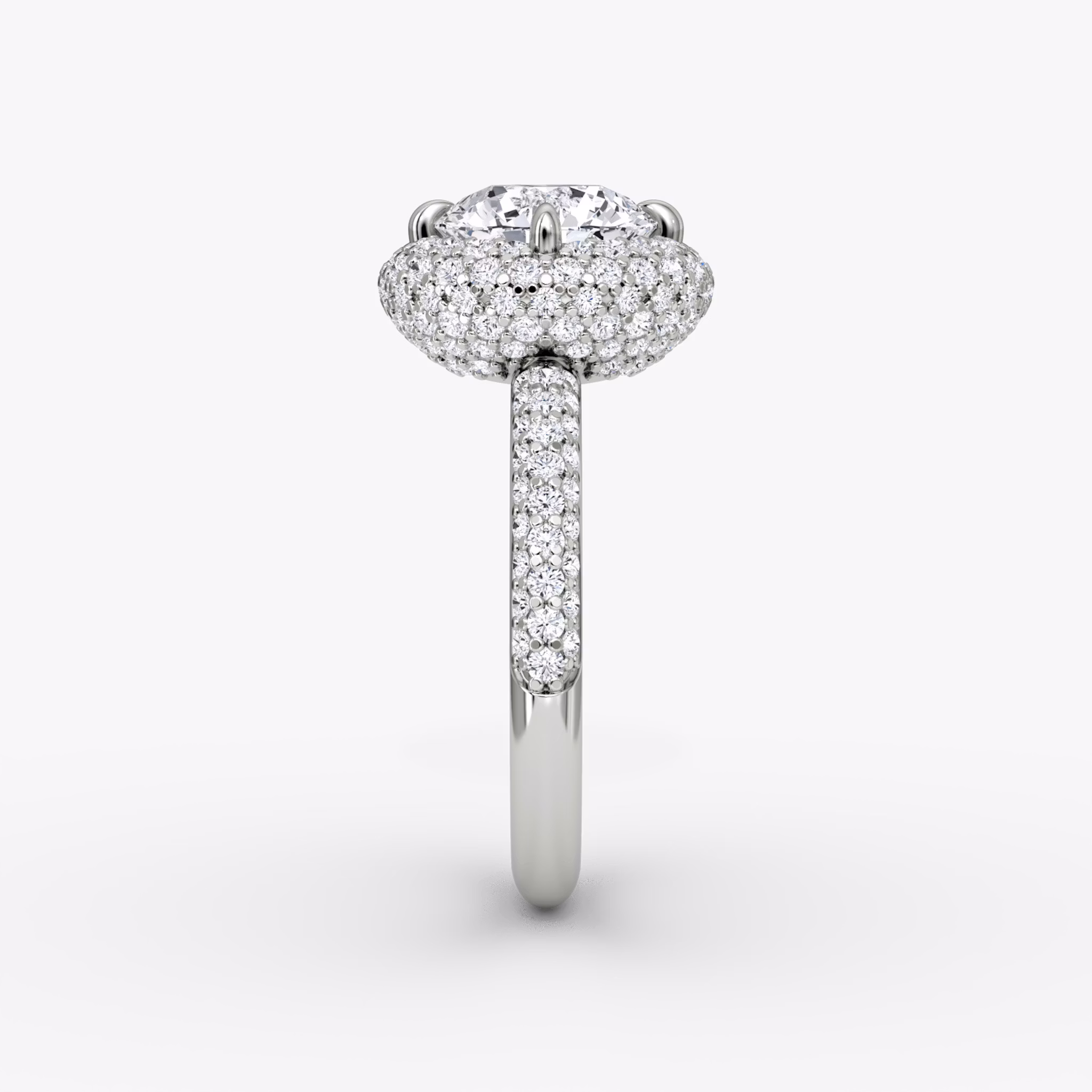 The Pavé Bombée | Round Brilliant | 18k | White Gold | bandAccent: Pavé | caratWeight: other | diamondOrientation: vertical