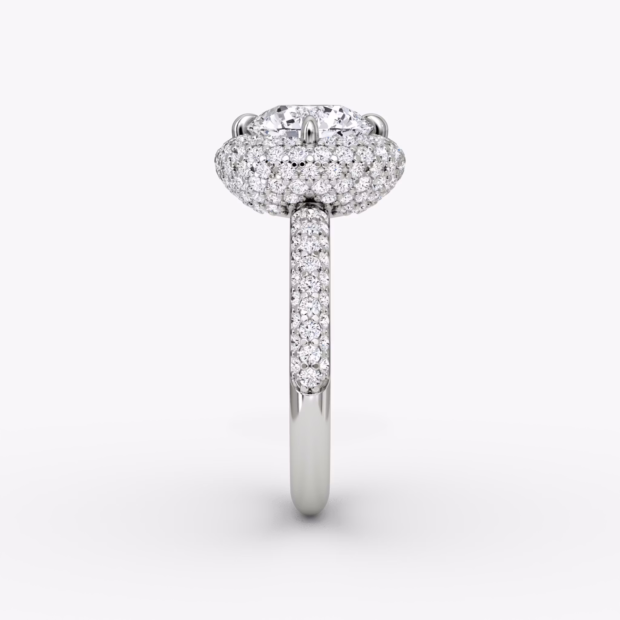 The Pavé Bombée | Round Brilliant | 18k | White Gold | bandAccent: Pavé | caratWeight: other | diamondOrientation: vertical
