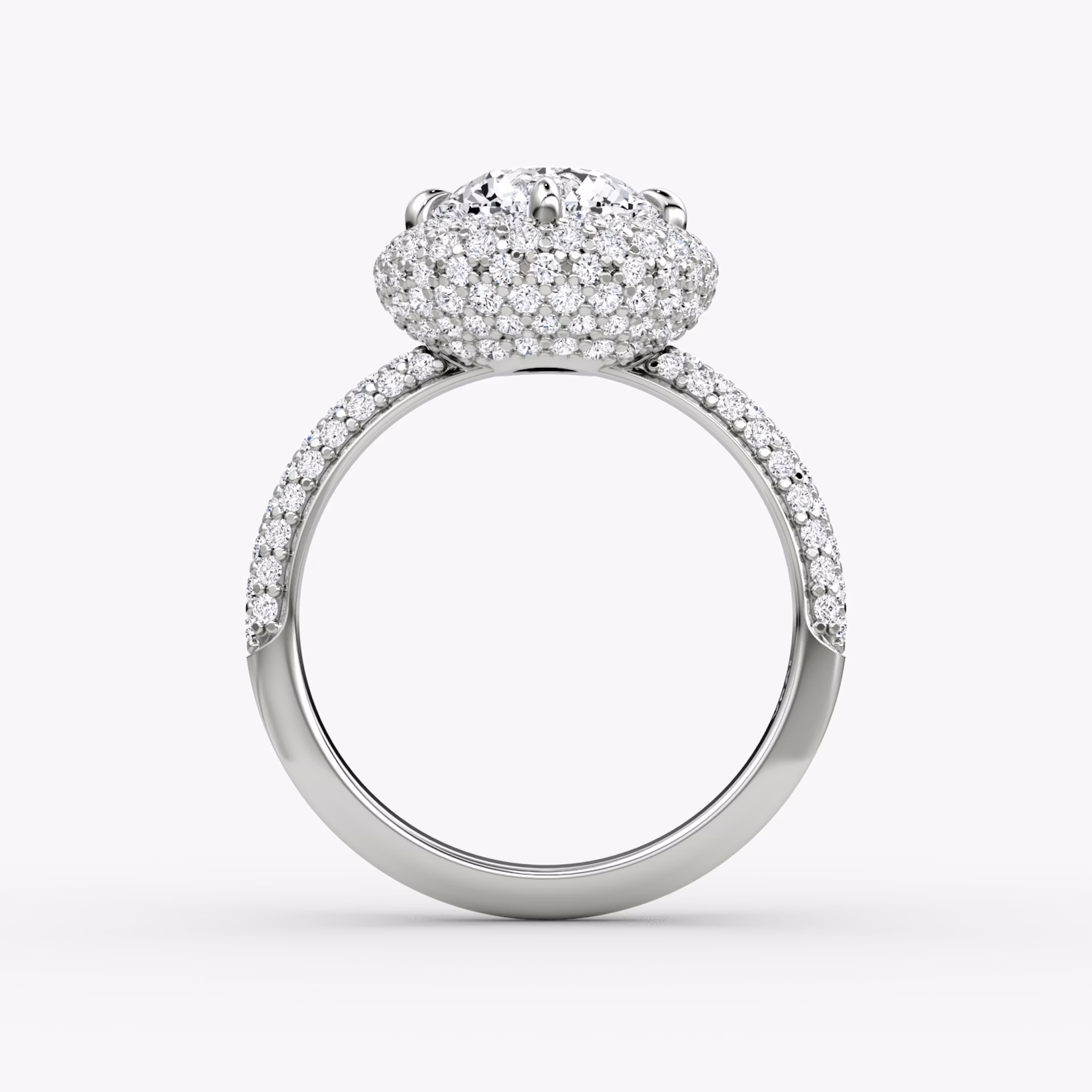 The Pavé Bombée | Round Brilliant | 18k | White Gold | bandAccent: Pavé | caratWeight: other | diamondOrientation: vertical