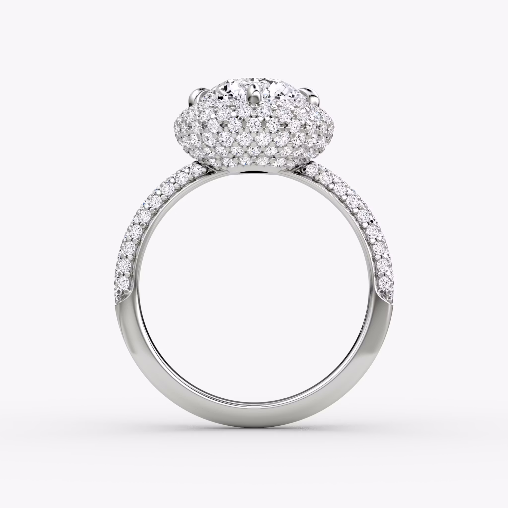 The Pavé Bombée | Round Brilliant | 18k | White Gold | bandAccent: Pavé | caratWeight: other | diamondOrientation: vertical