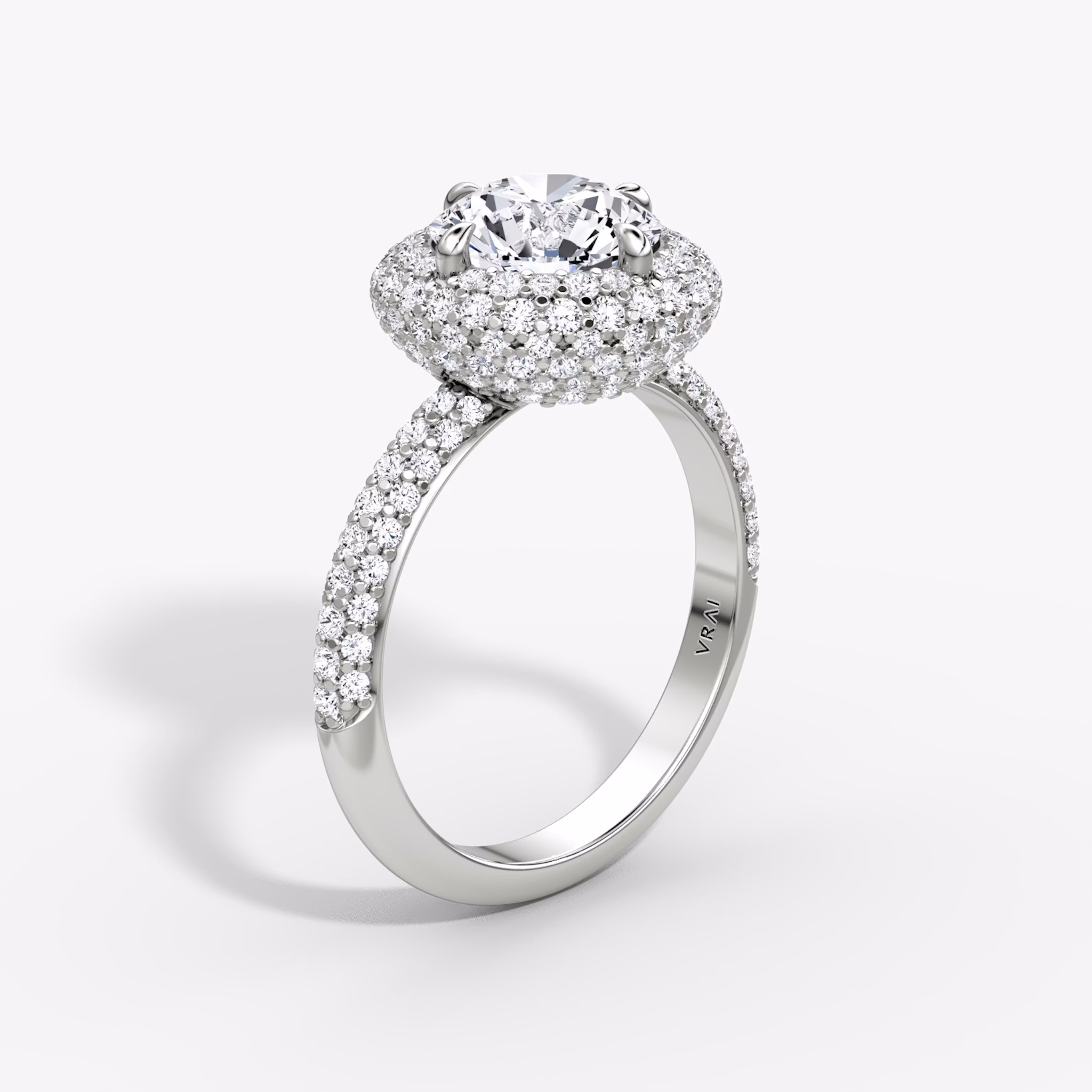 The Pavé Bombée | Round Brilliant | 18k | White Gold | bandAccent: Pavé | caratWeight: other | diamondOrientation: vertical