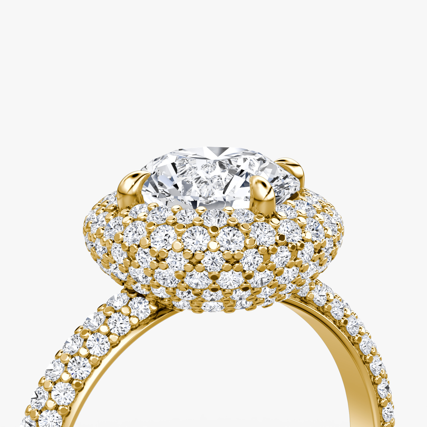 Bague de fiançailles Pavé Bombée | Rond Brillant | 18k | Or jaune | bandAccent: Pavé | caratWeight: other | diamondOrientation: vertical