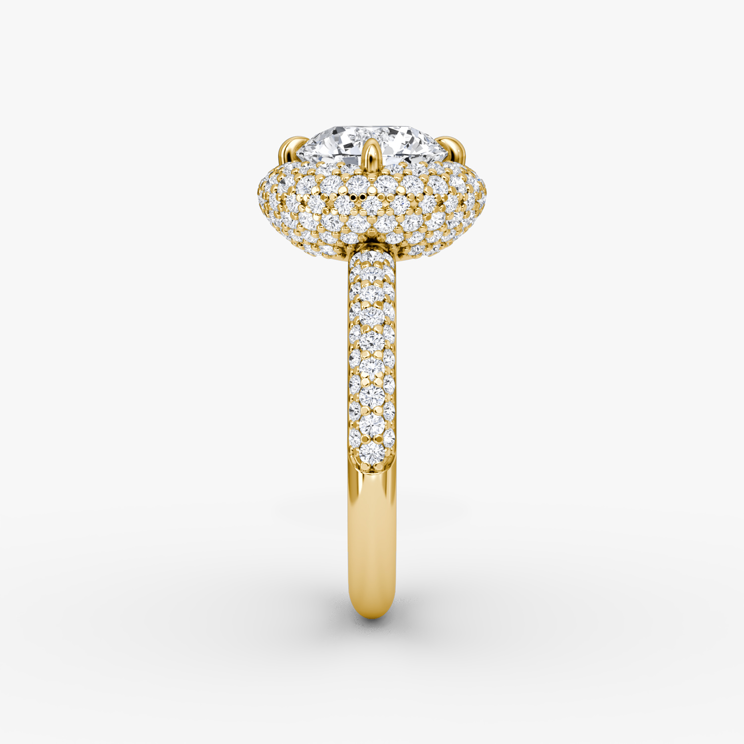 Bague de fiançailles Pavé Bombée | Rond Brillant | 18k | Or jaune | bandAccent: Pavé | caratWeight: other | diamondOrientation: vertical