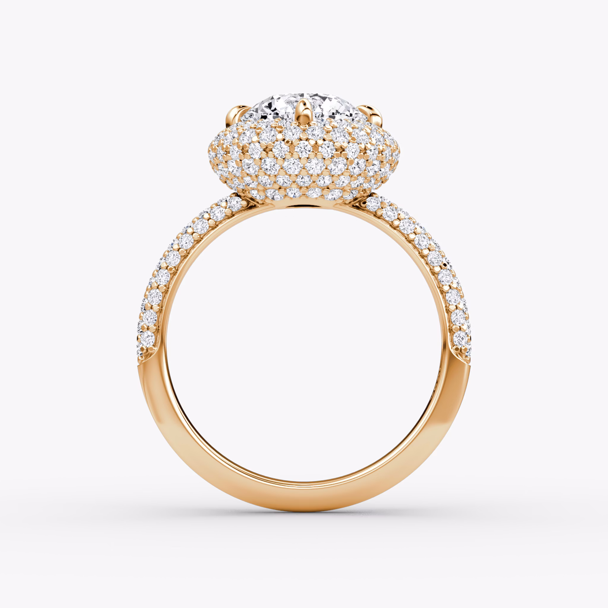 The Pavé Bombée | Round Brilliant | 14k | Rose Gold | bandAccent: Pavé | caratWeight: other | diamondOrientation: vertical