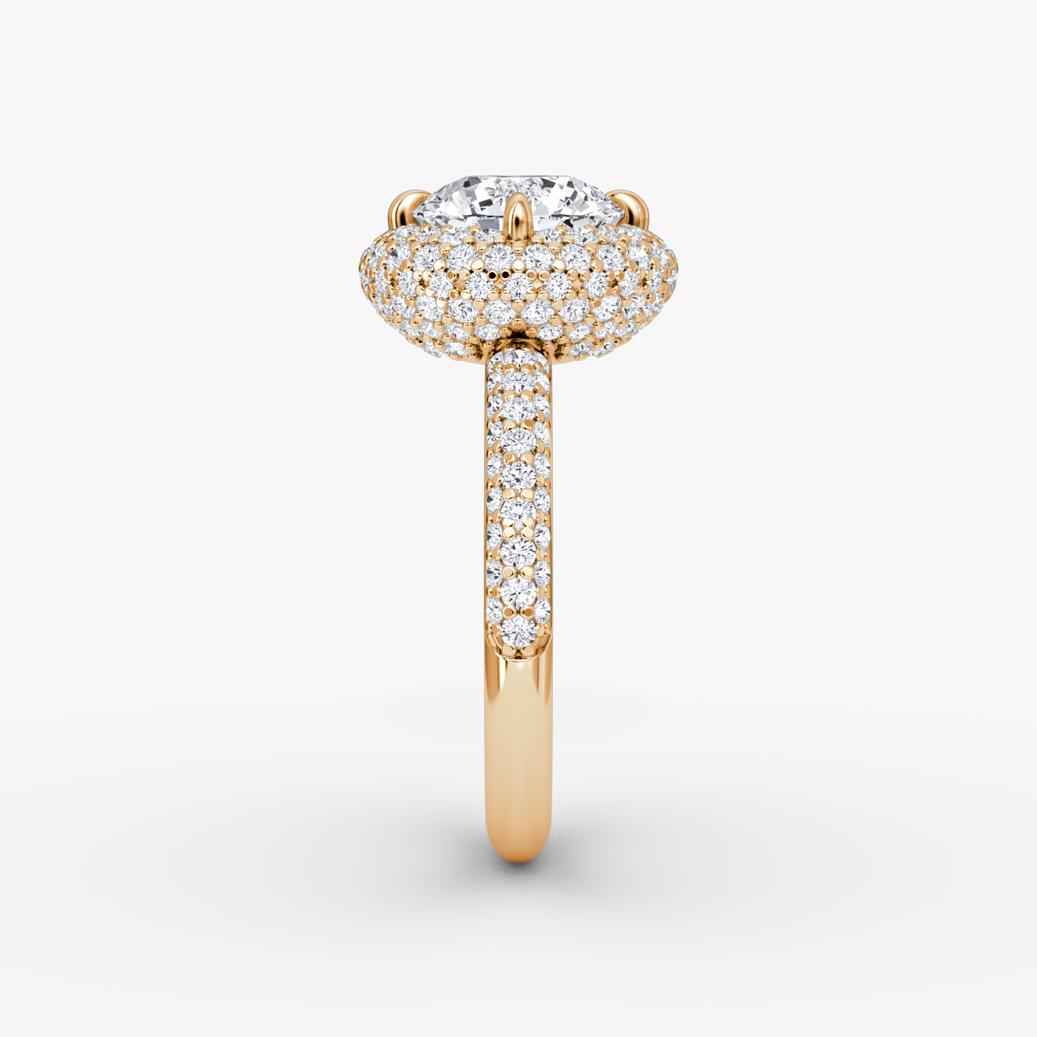 Bague de fiançailles Pavé Bombée | Rond Brillant | 14k | Or rose | bandAccent: Pavé | caratWeight: other | diamondOrientation: vertical