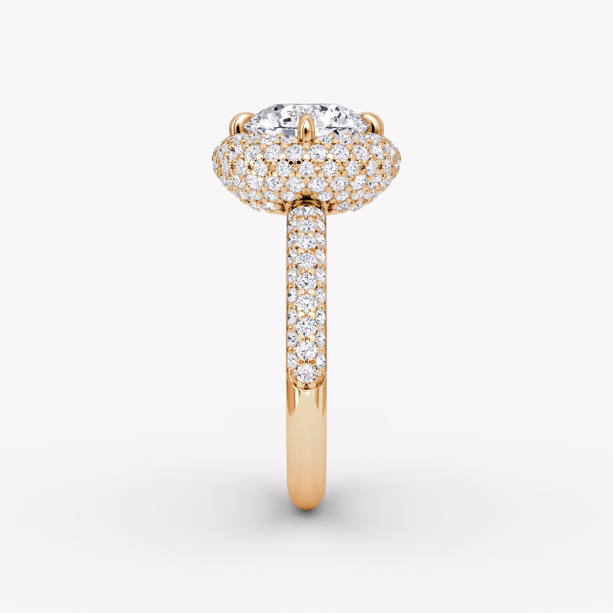 The Pavé Bombée | Round Brilliant | 14k | Rose Gold | bandAccent: Pavé | caratWeight: other | diamondOrientation: vertical
