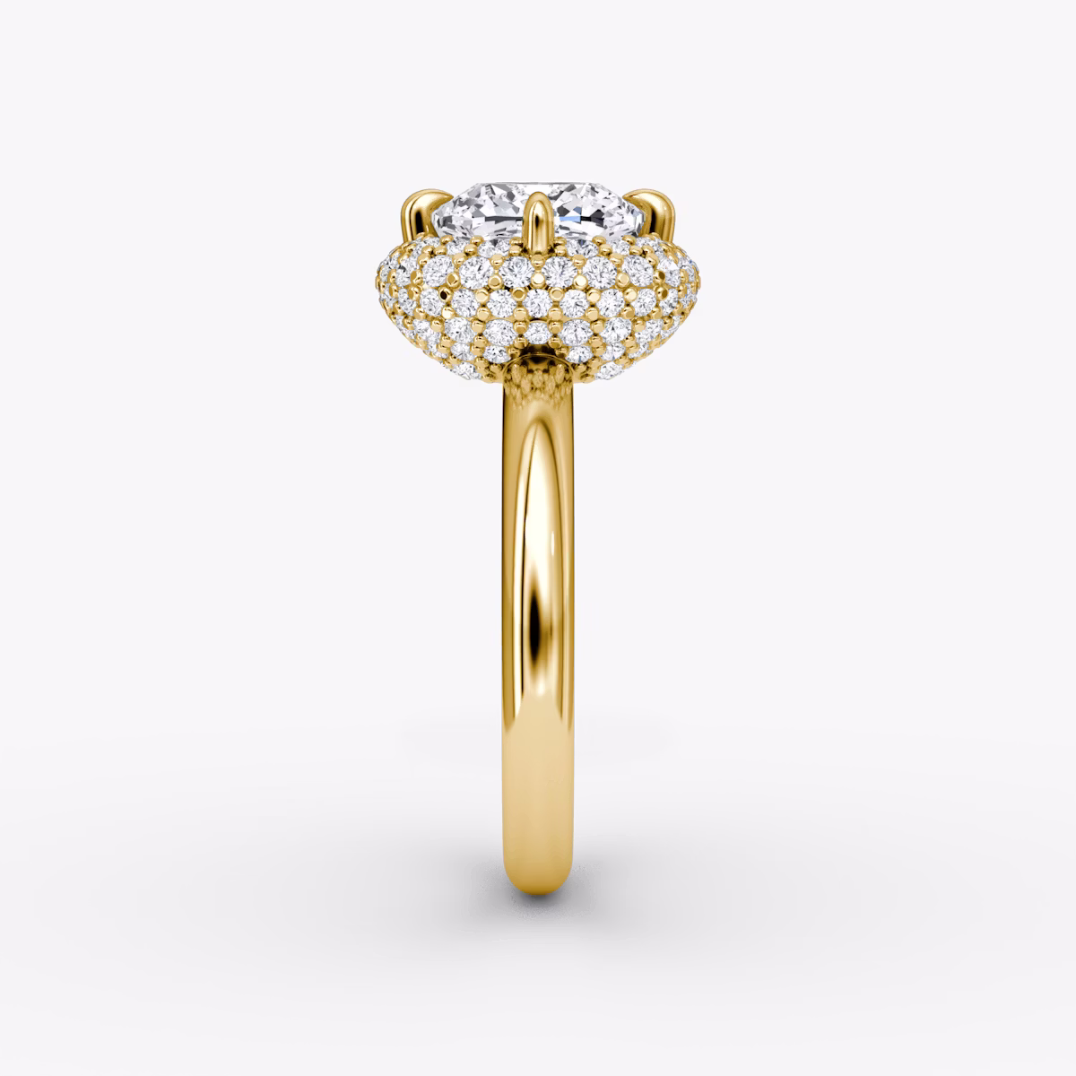 Anillo de compromiso Pavé Bombée | Cojín | 18k | Oro amarillo | bandAccent: Simple | diamondOrientation: vertical | caratWeight: other