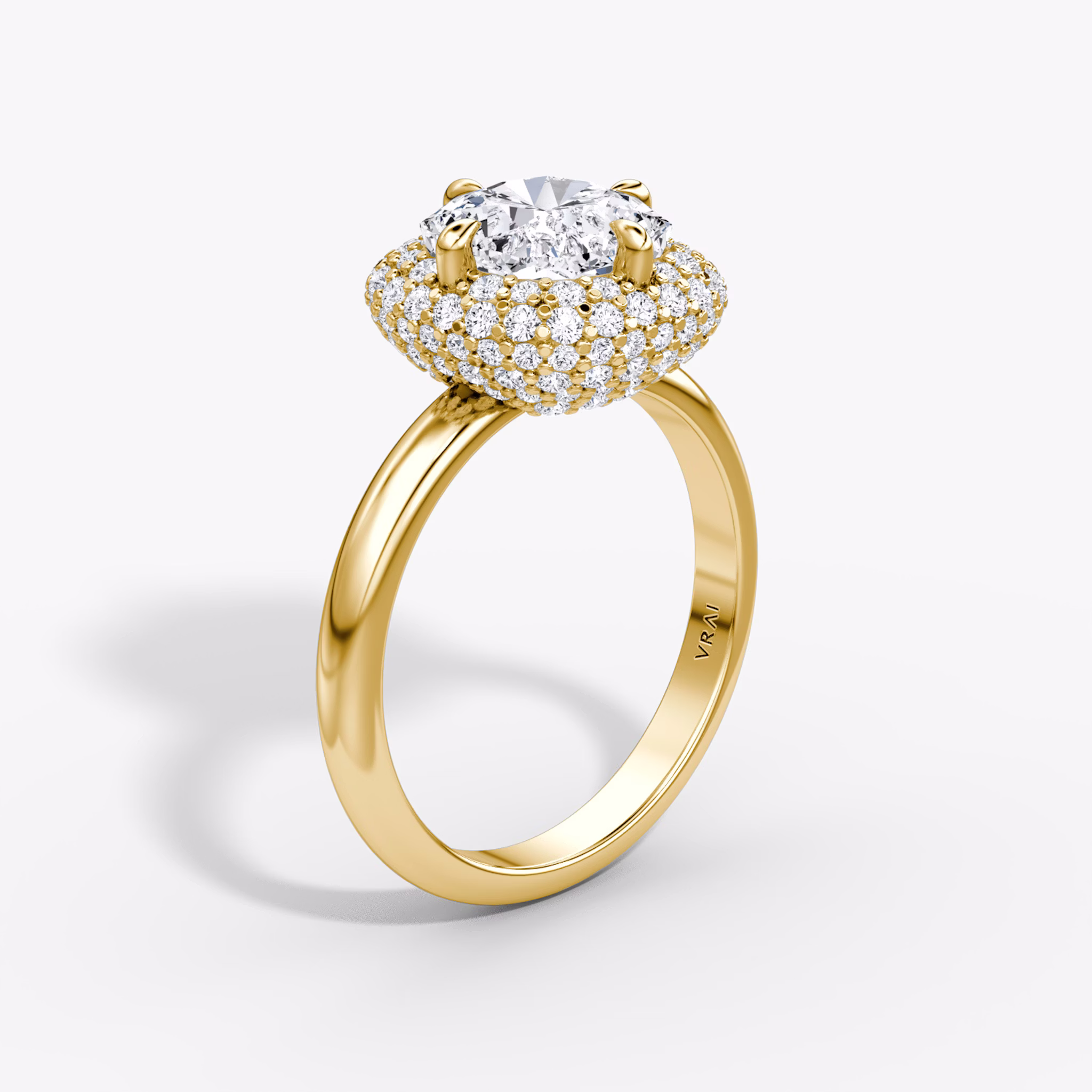 The Pavé Bombée | Cushion | 18k | Yellow Gold | bandAccent: Plain | diamondOrientation: vertical | caratWeight: other