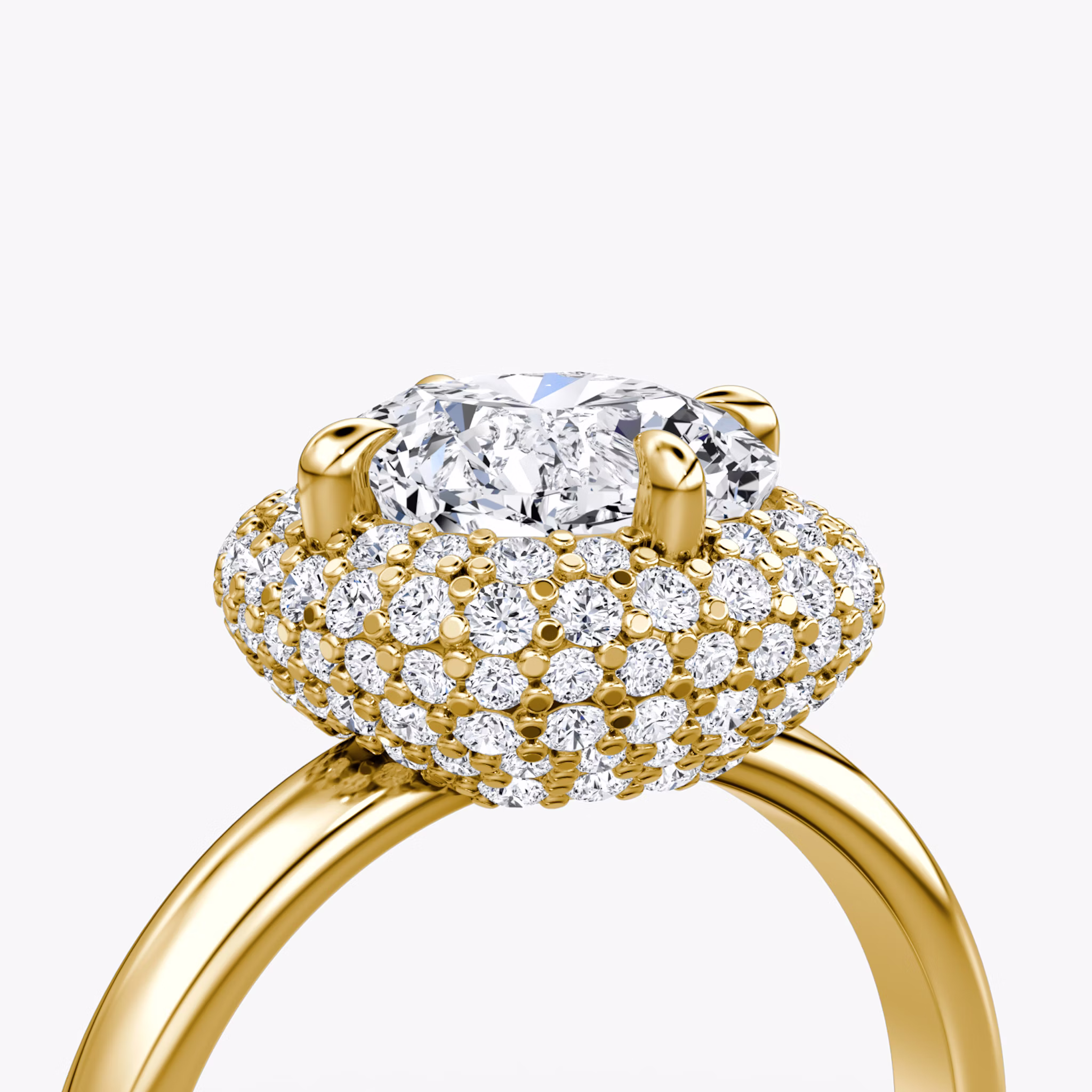 The Pavé Bombée | Cushion | 18k | Yellow Gold | bandAccent: Plain | diamondOrientation: vertical | caratWeight: other