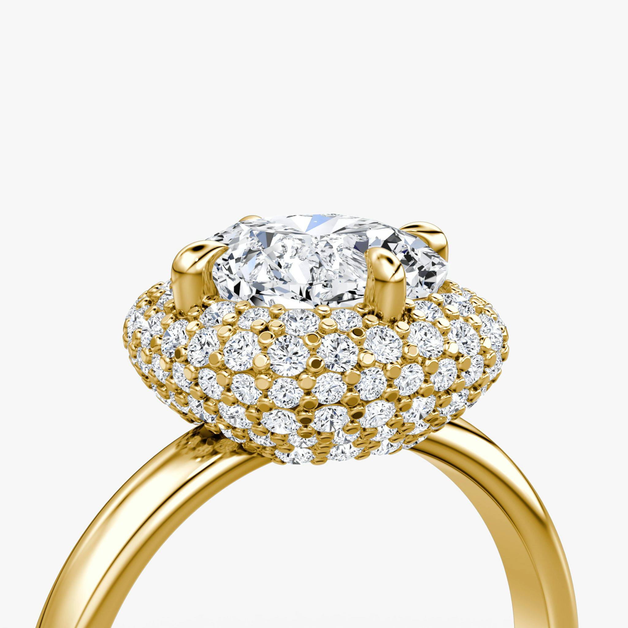The Pavé Bombée | Cushion | 18k | Yellow Gold | bandAccent: Plain | diamondOrientation: vertical | caratWeight: other