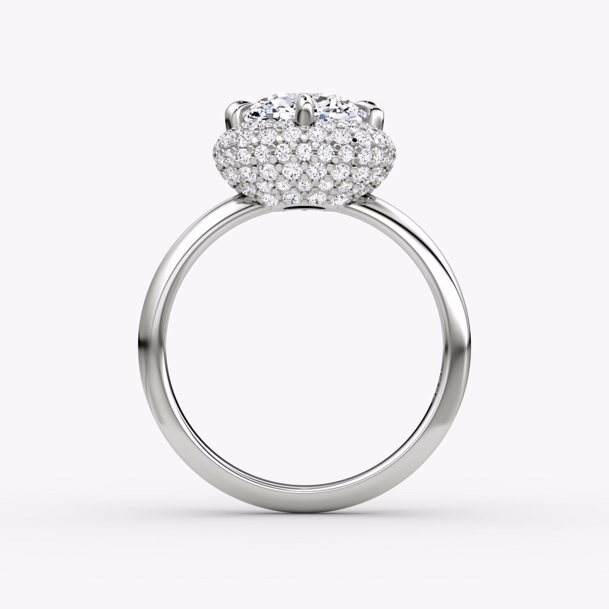 The Pavé Bombée | Cushion | 18k | White Gold | bandAccent: Plain | diamondOrientation: vertical | caratWeight: other