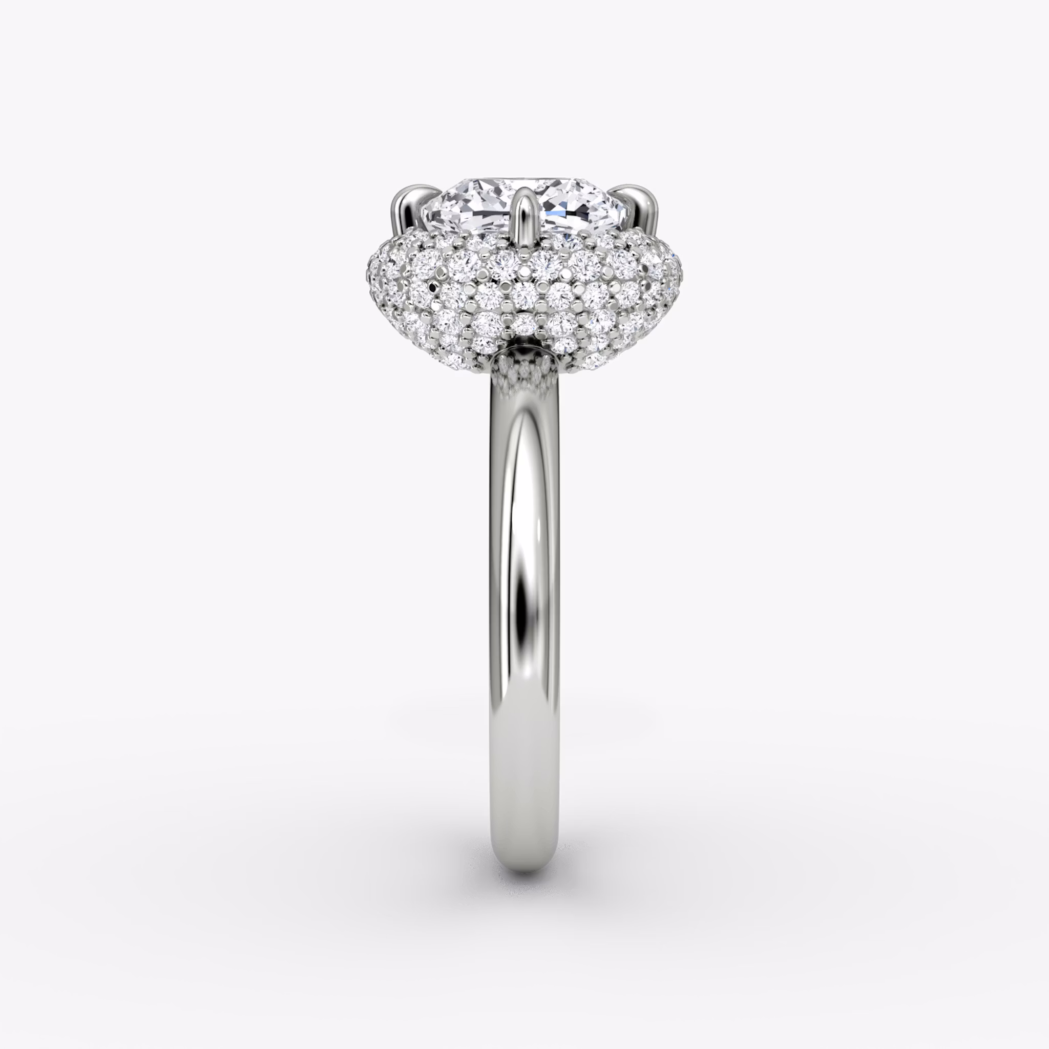 The Pavé Bombée | Cushion | 18k | White Gold | bandAccent: Plain | diamondOrientation: vertical | caratWeight: other