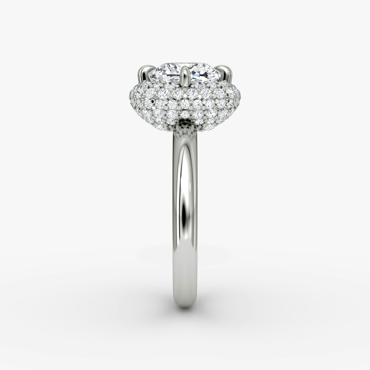 The Pavé Bombée | Cushion | 18k | White Gold | bandAccent: Plain | diamondOrientation: vertical | caratWeight: other