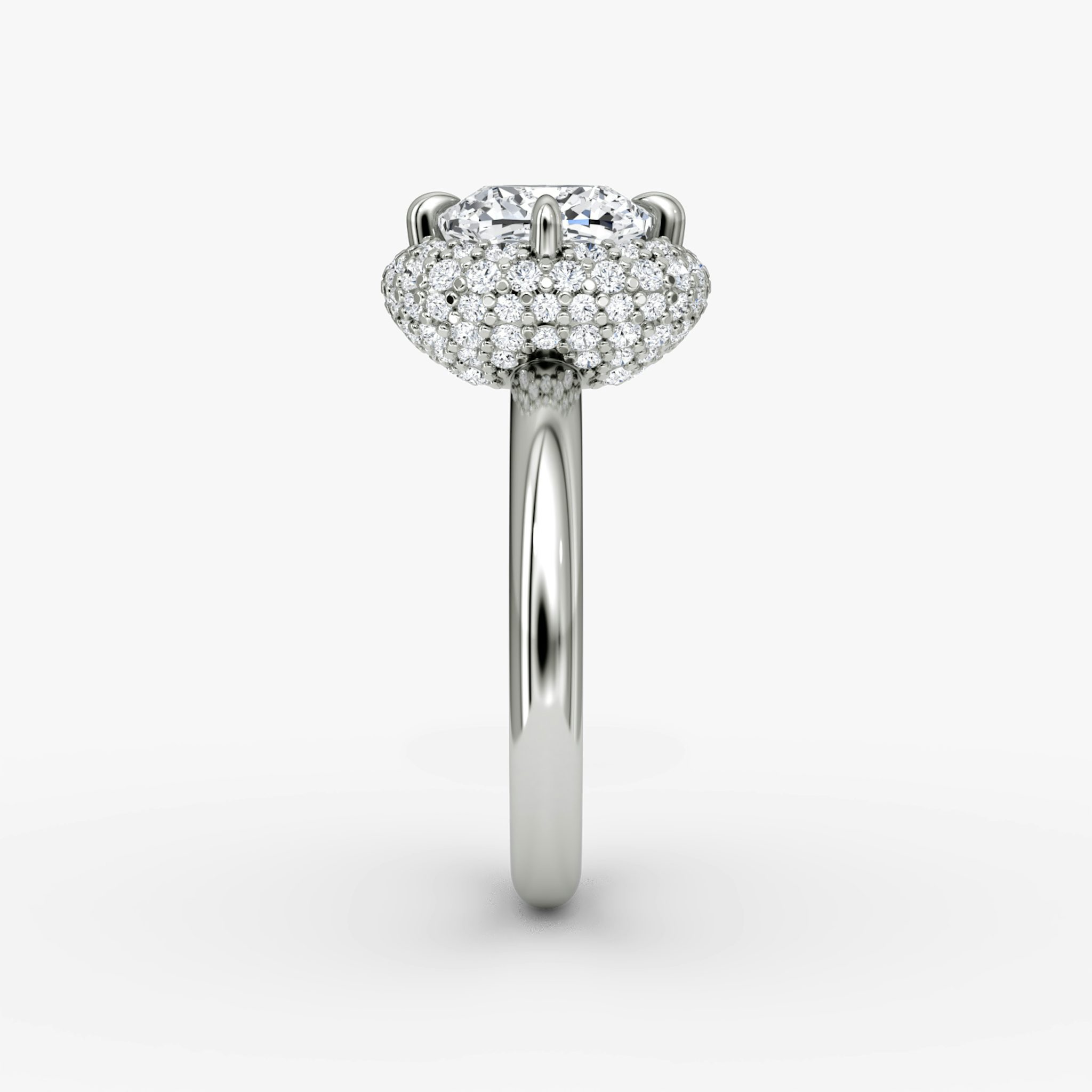 The Pavé Bombée | Cushion | 18k | White Gold | bandAccent: Plain | diamondOrientation: vertical | caratWeight: other
