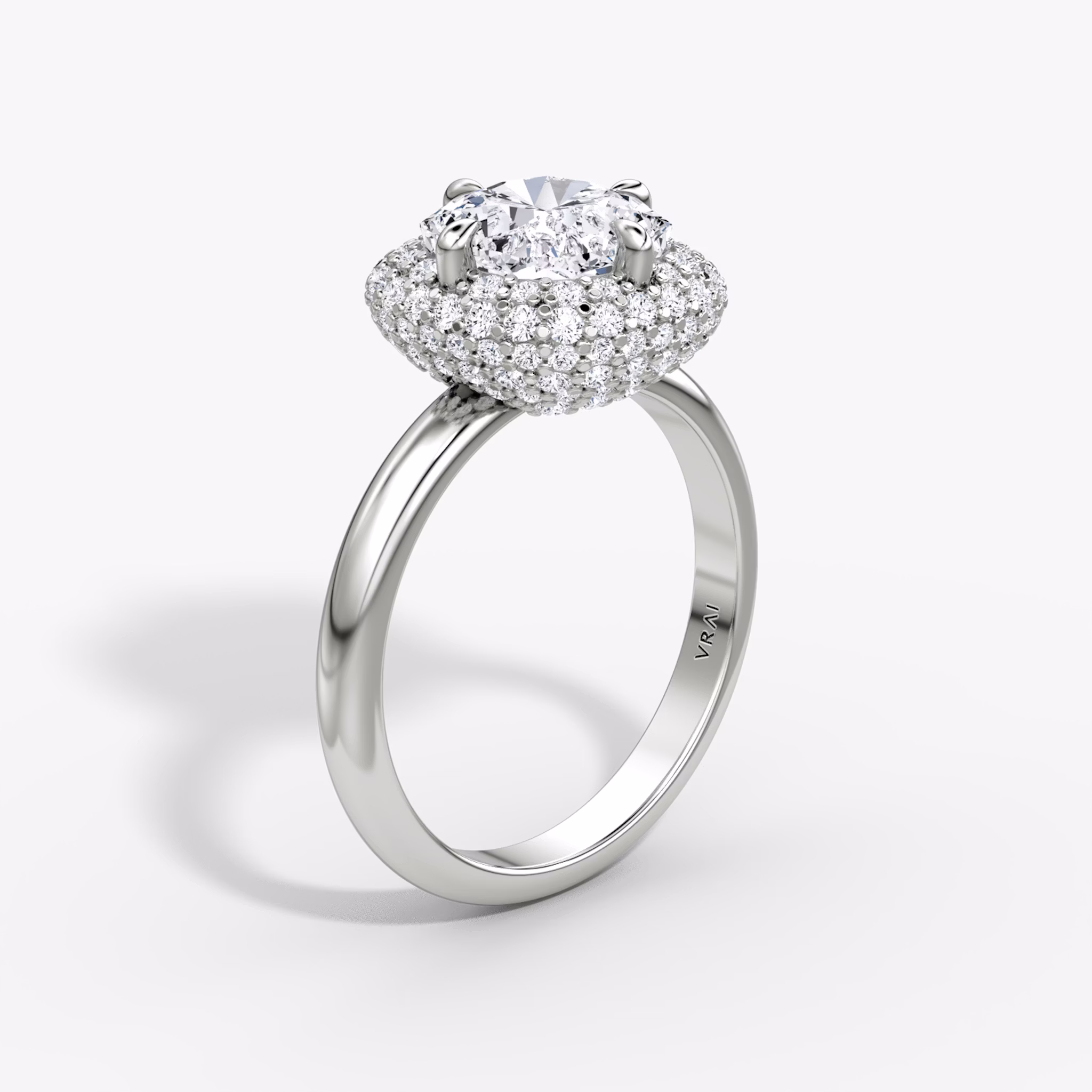 The Pavé Bombée | Cushion | 18k | White Gold | bandAccent: Plain | diamondOrientation: vertical | caratWeight: other