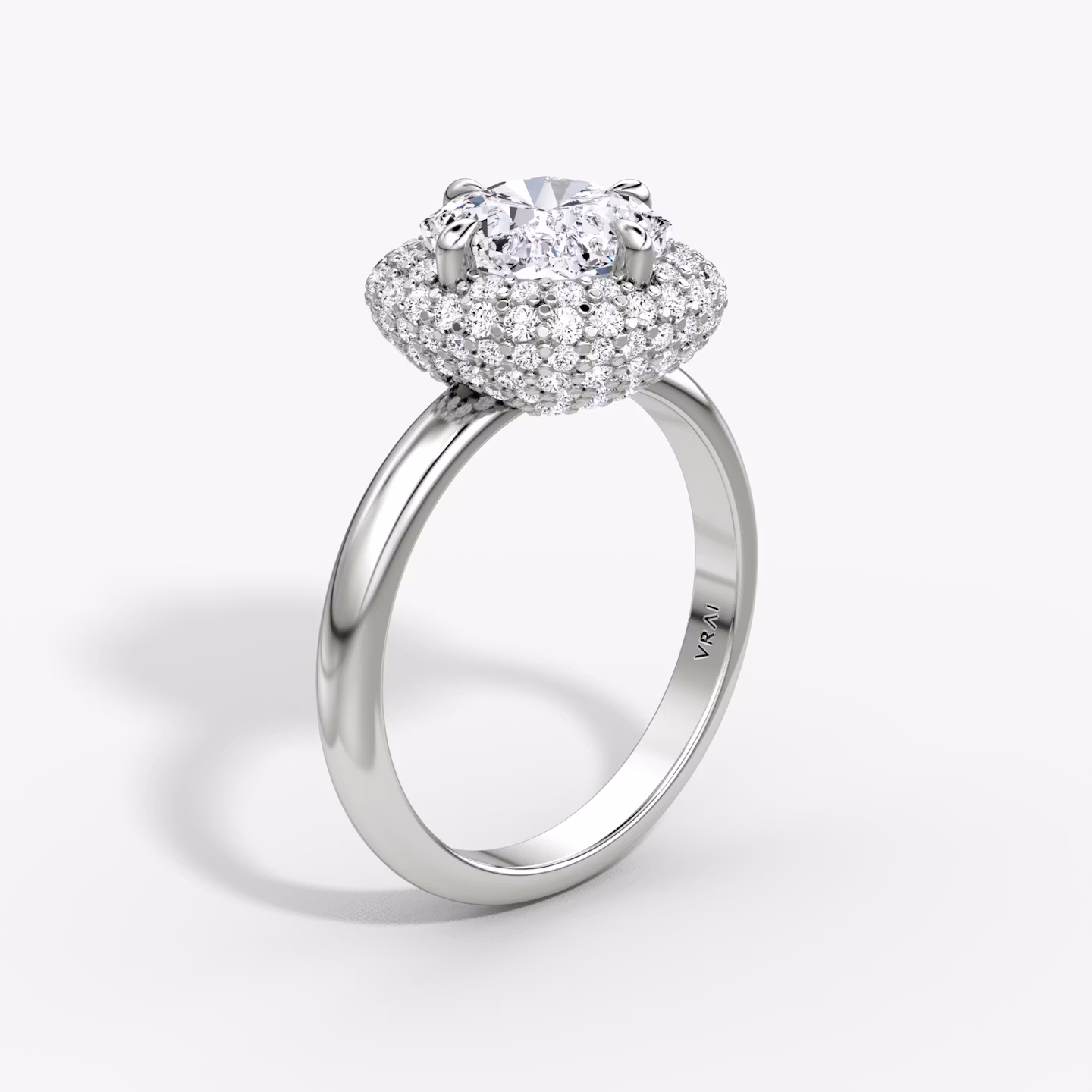 The Pavé Bombée | Cushion | 18k | White Gold | bandAccent: Plain | diamondOrientation: vertical | caratWeight: other