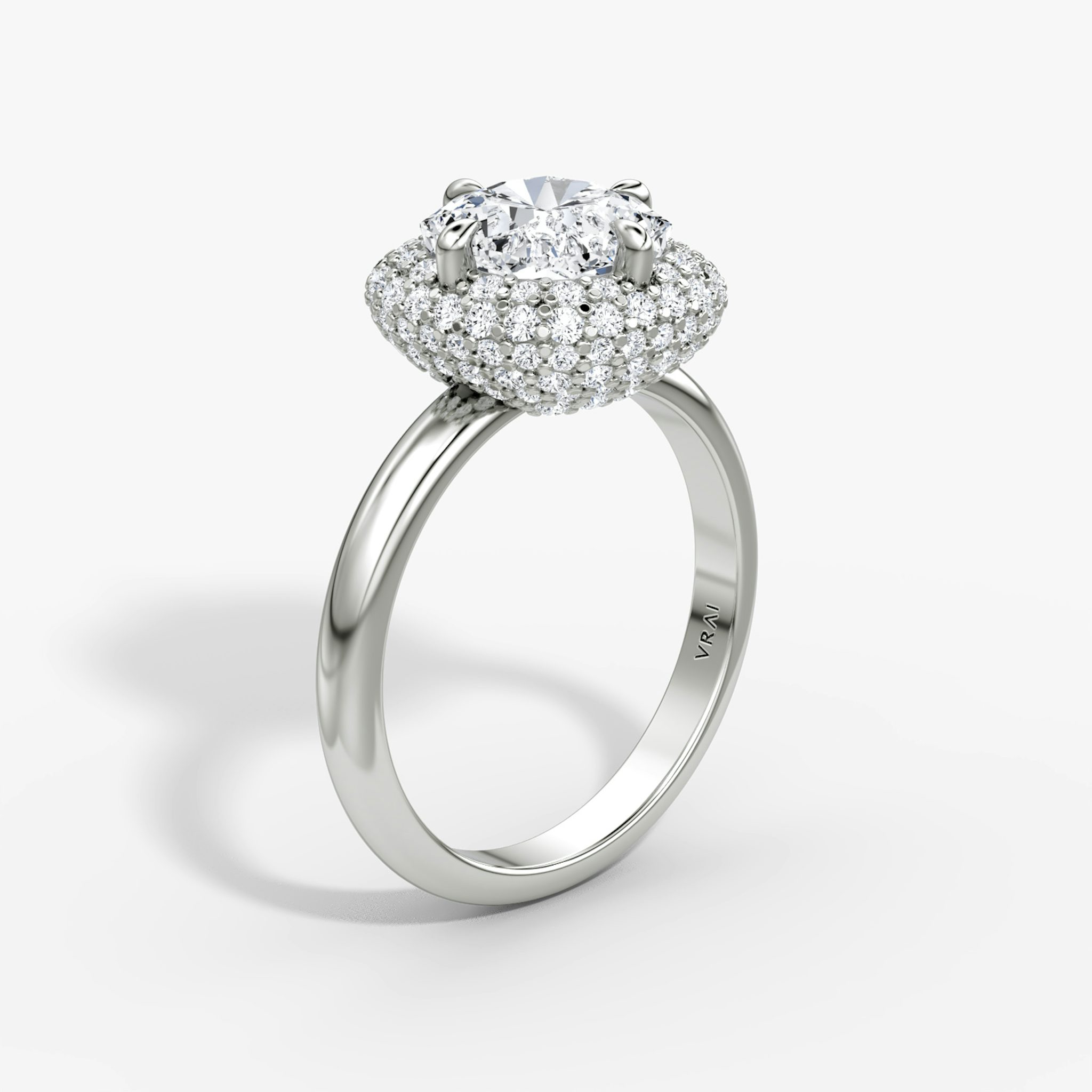 The Pavé Bombée | Cushion | 18k | White Gold | bandAccent: Plain | diamondOrientation: vertical | caratWeight: other