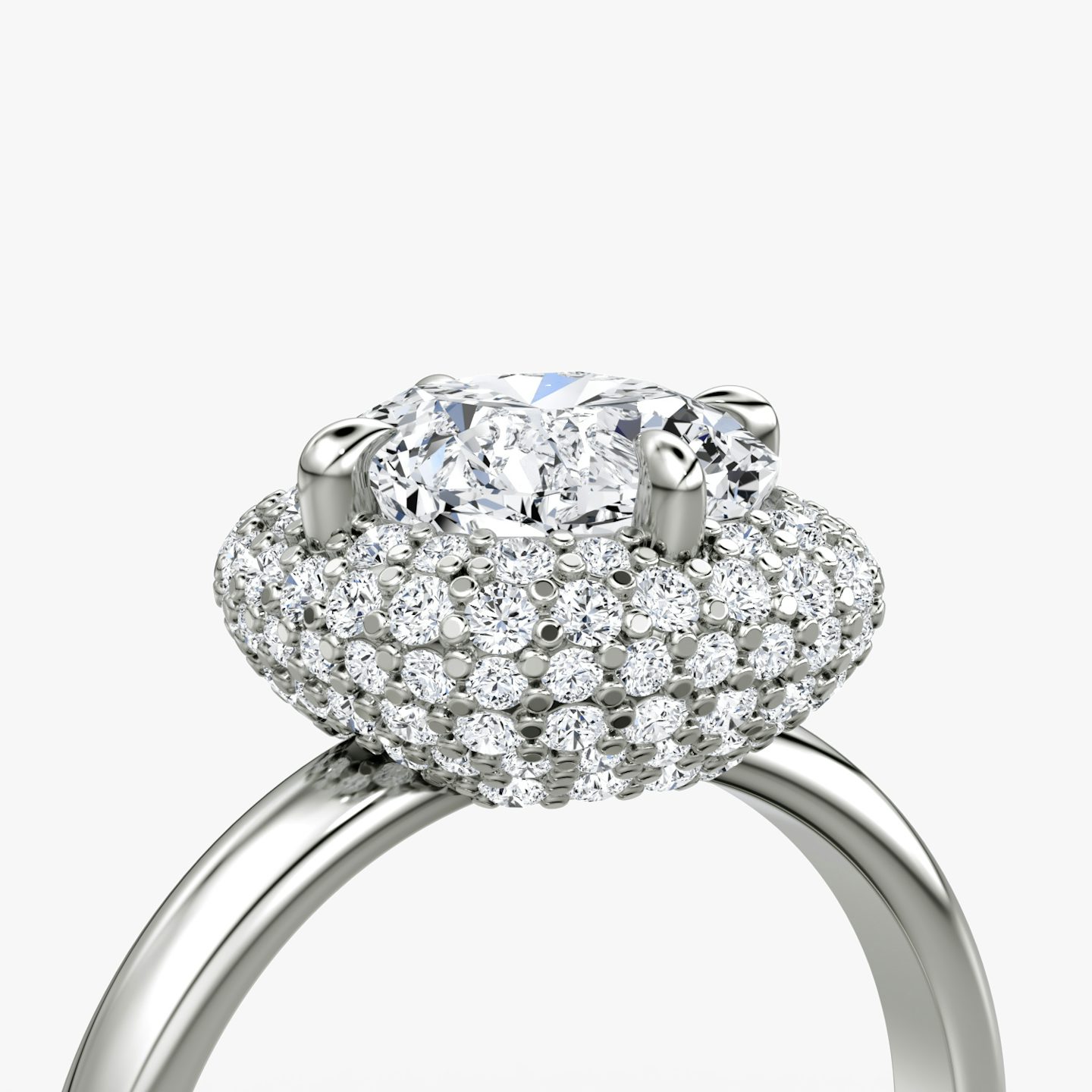 The Pavé Bombée | Cushion | 18k | White Gold | bandAccent: Plain | diamondOrientation: vertical | caratWeight: other