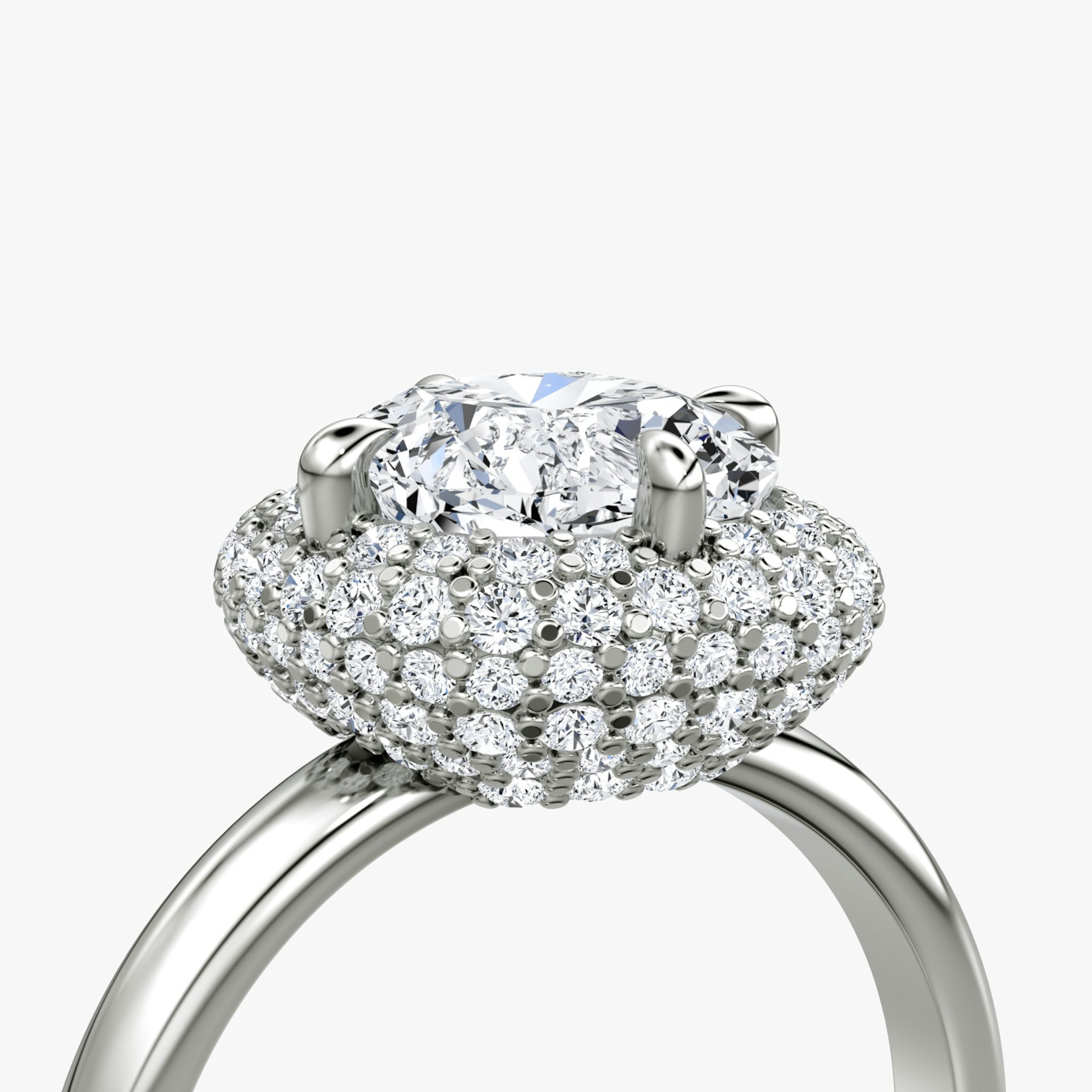 The Pavé Bombée | Cushion | 18k | White Gold | bandAccent: Plain | diamondOrientation: vertical | caratWeight: other