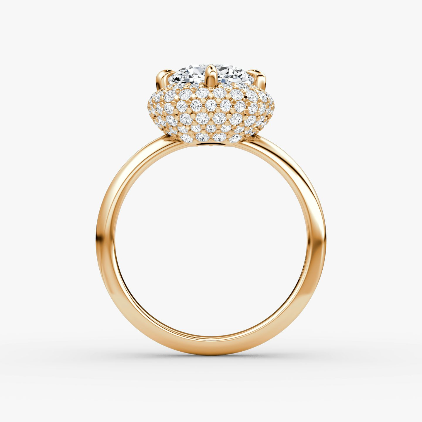 Anillo de compromiso Pavé Bombée | Cojín | 14k | Oro rosa | bandAccent: Simple | diamondOrientation: vertical | caratWeight: other