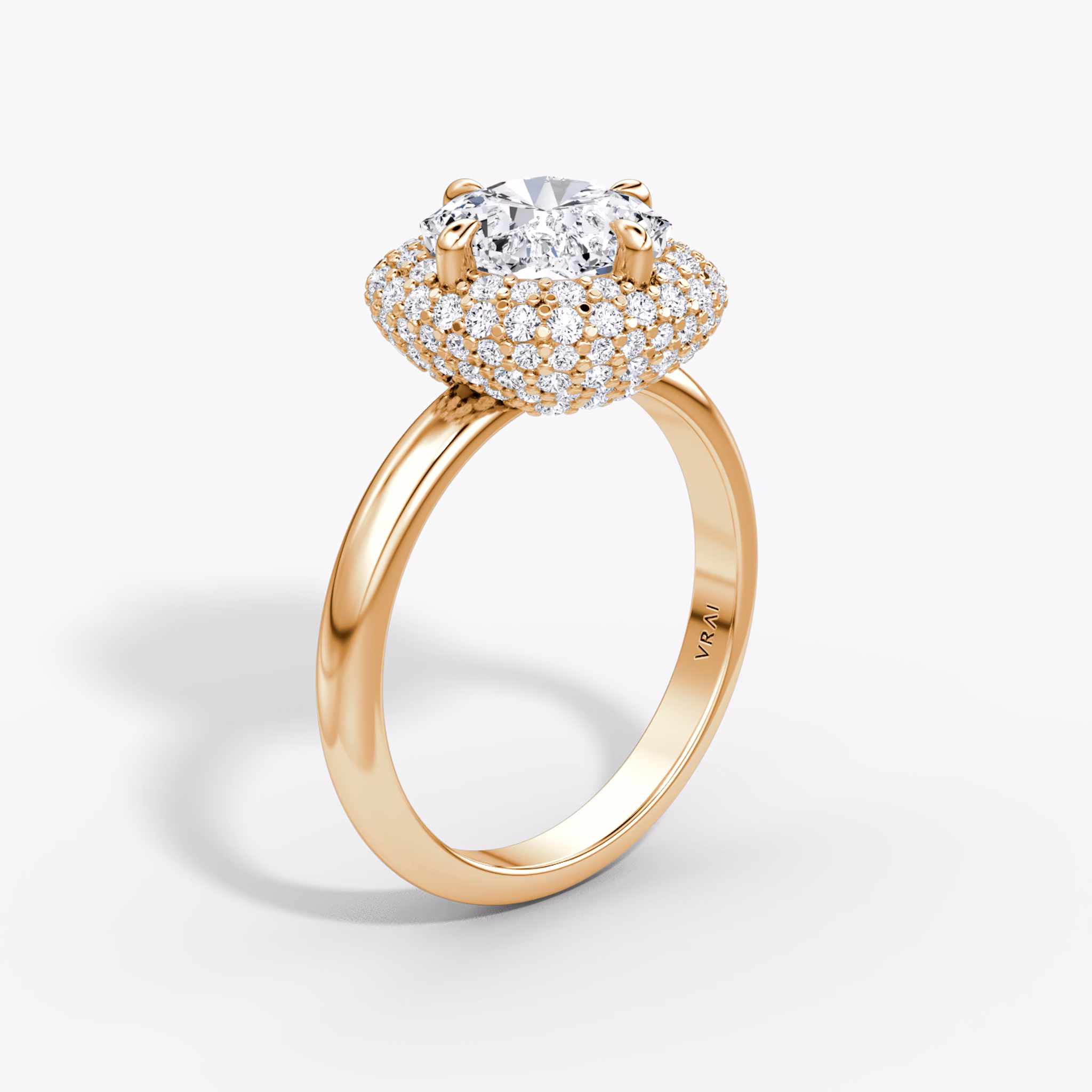 The Pavé Bombée | Cushion | 14k | Rose Gold | bandAccent: Plain | diamondOrientation: vertical | caratWeight: other