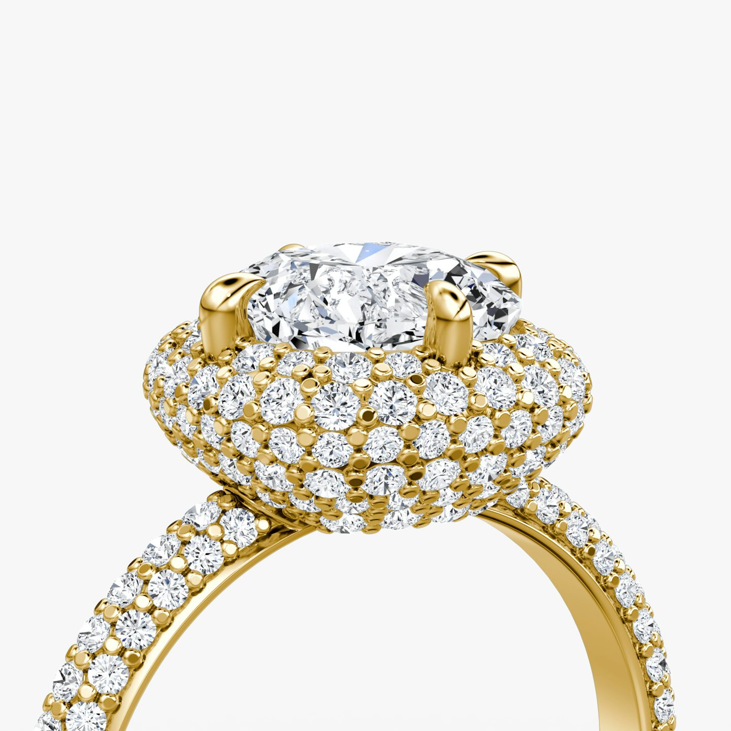 Anillo de compromiso Pavé Bombée | Cojín | 18k | Oro amarillo | bandAccent: Pavé | diamondOrientation: vertical | caratWeight: other