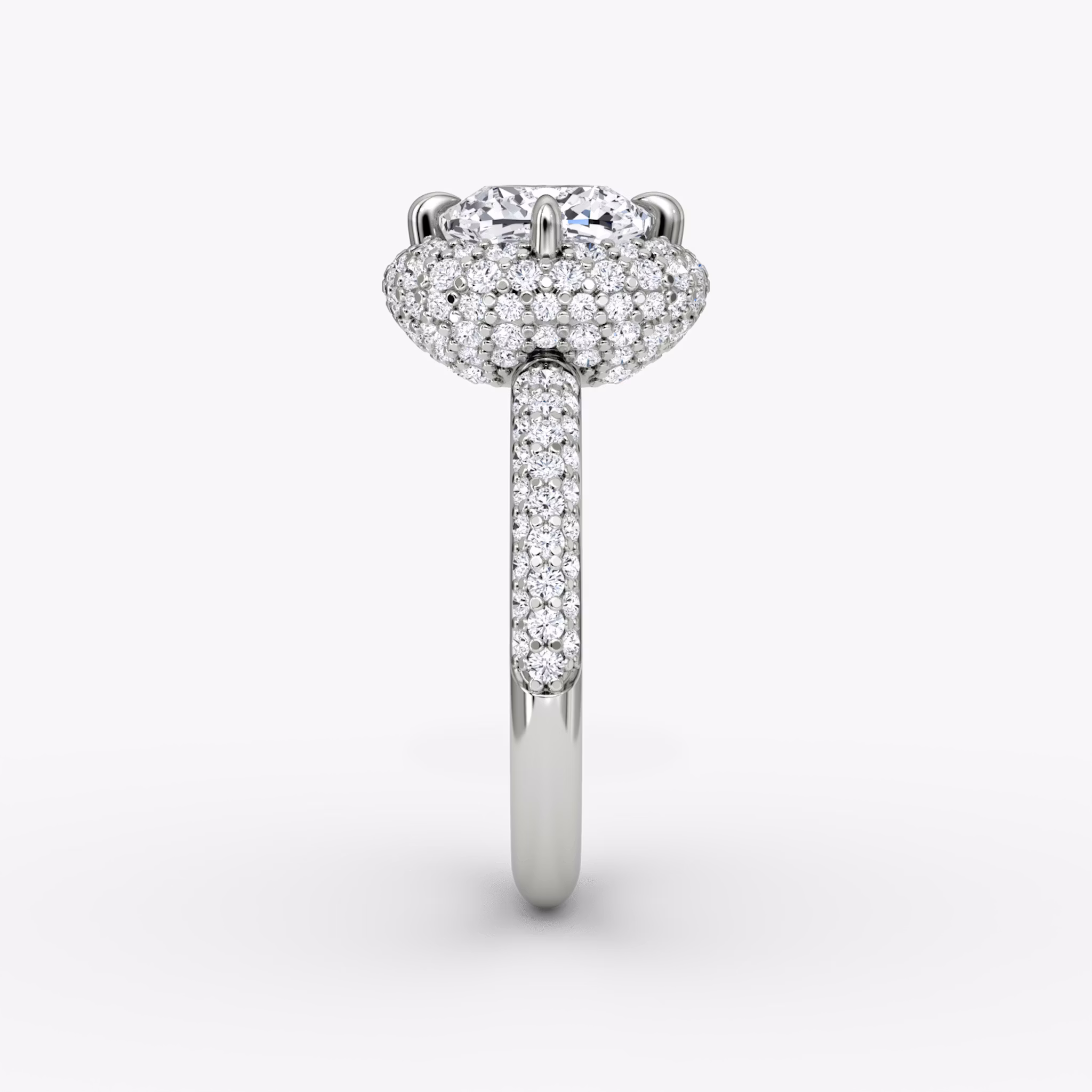 The Pavé Bombée | Cushion | 18k | White Gold | bandAccent: Pavé | diamondOrientation: vertical | caratWeight: other