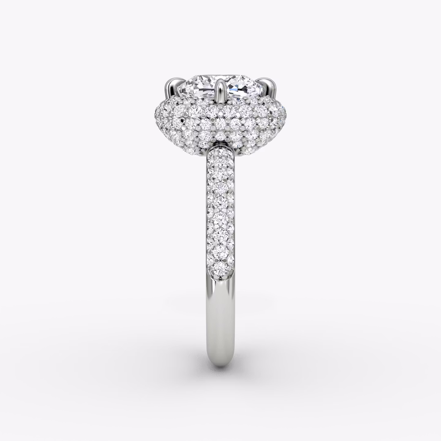 Anillo de compromiso Pavé Bombée | Cojín | 18k | Oro blanco | bandAccent: Pavé | diamondOrientation: vertical | caratWeight: other