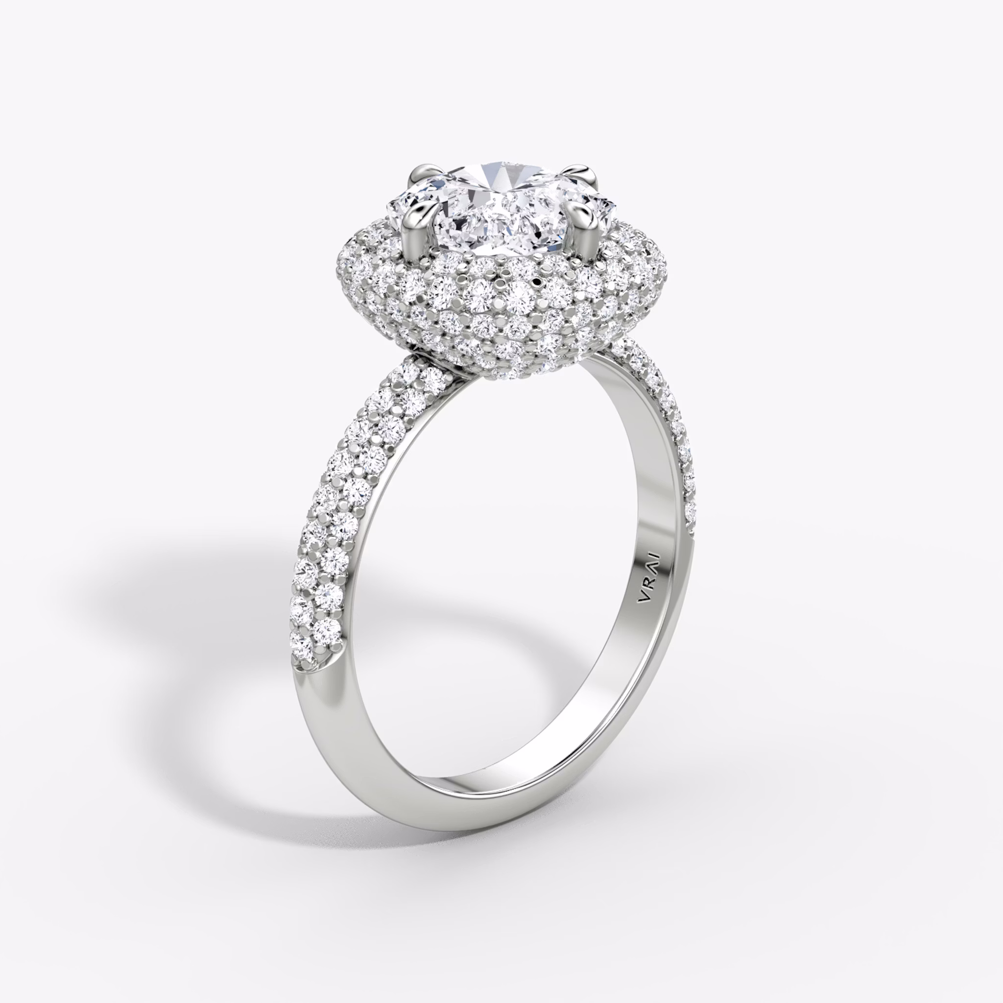 The Pavé Bombée | Cushion | 18k | White Gold | bandAccent: Pavé | diamondOrientation: vertical | caratWeight: other