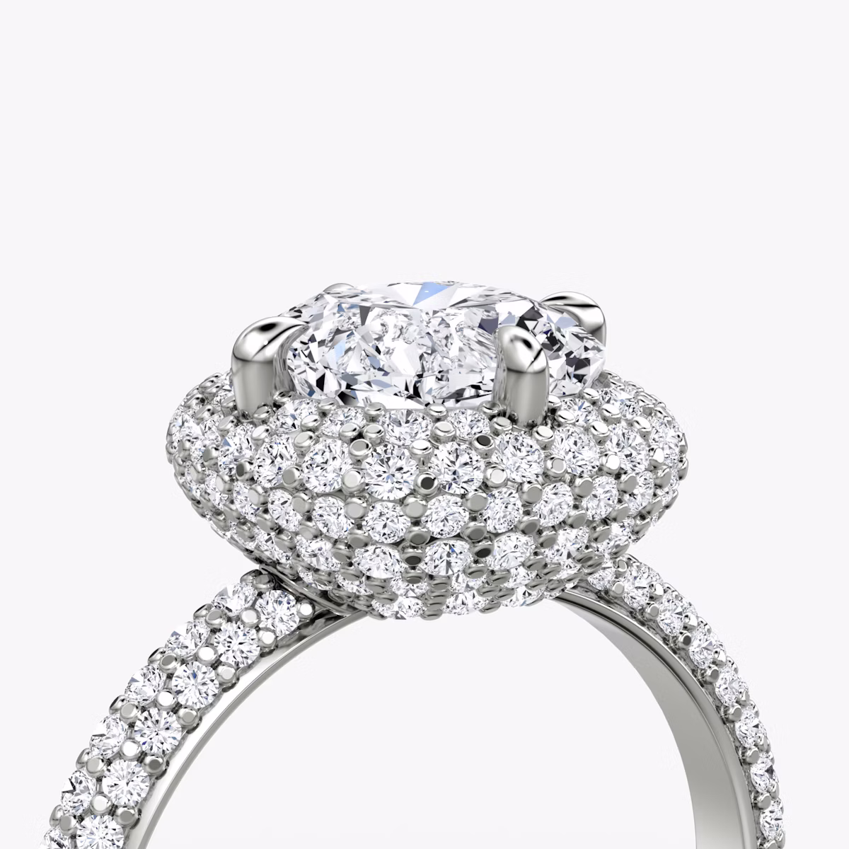 Anillo de compromiso Pavé Bombée | Cojín | 18k | Oro blanco | bandAccent: Pavé | diamondOrientation: vertical | caratWeight: other