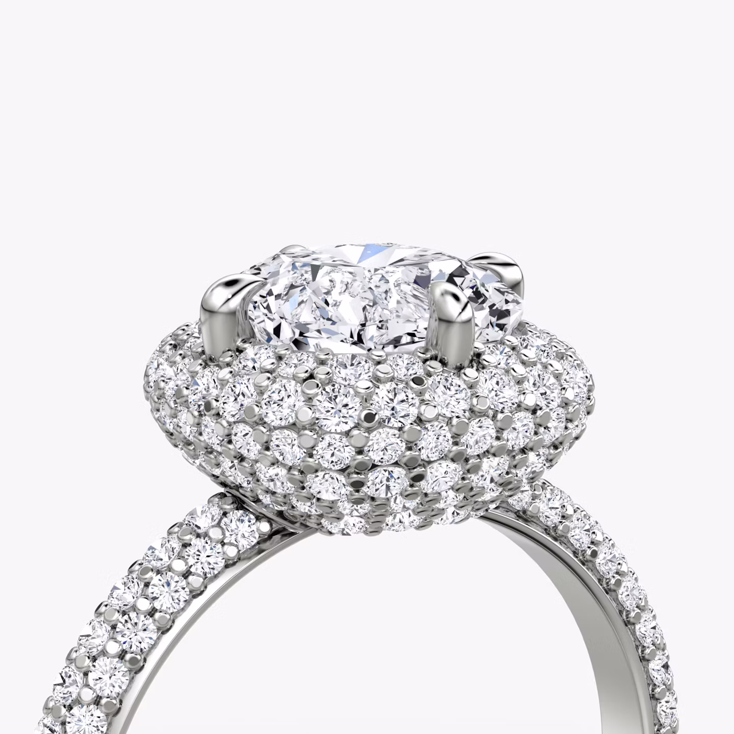 Anillo de compromiso Pavé Bombée | Cojín | 18k | Oro blanco | bandAccent: Pavé | diamondOrientation: vertical | caratWeight: other