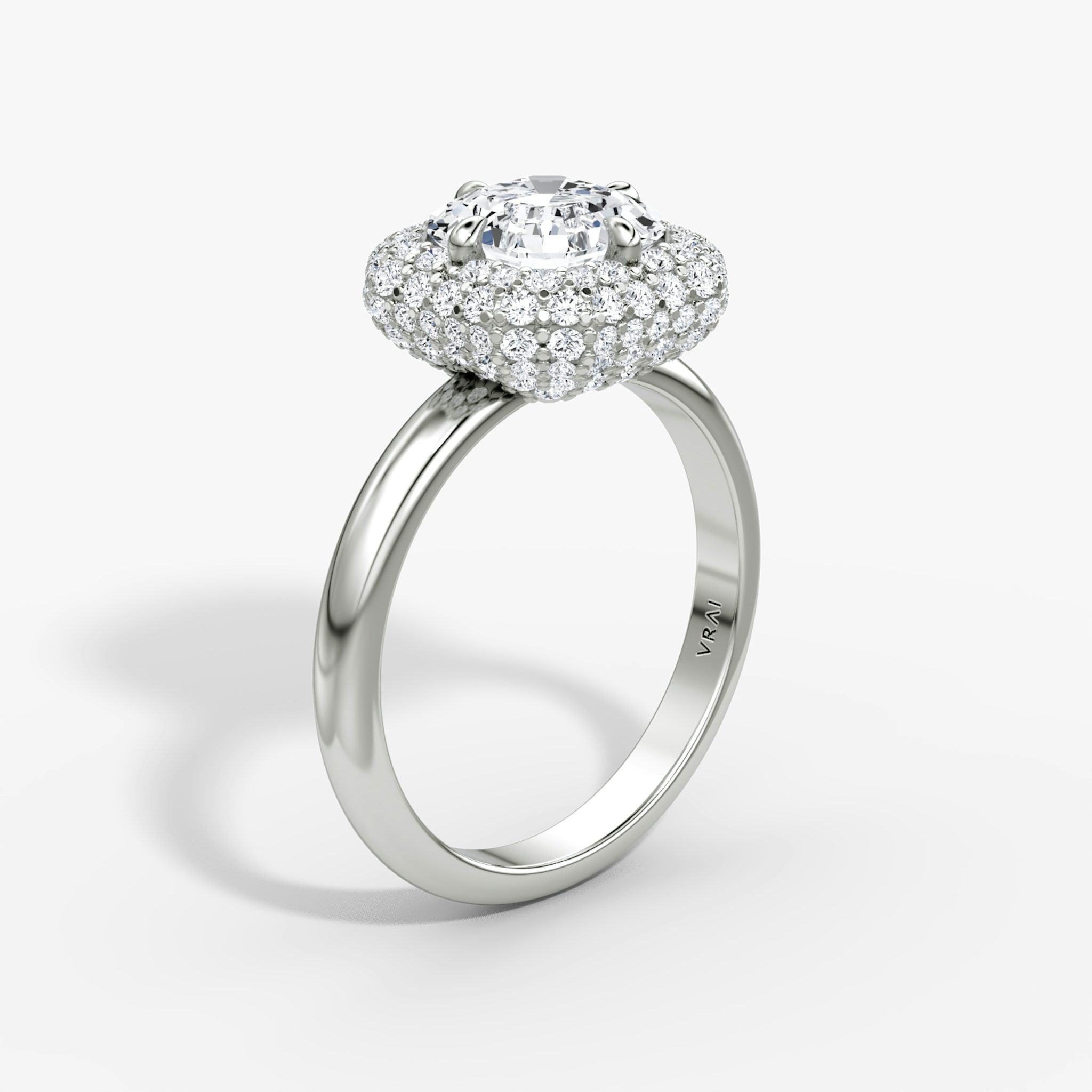 The Pavé Bombée | Asscher | 18k | White Gold | bandAccent: Plain | diamondOrientation: vertical | caratWeight: other