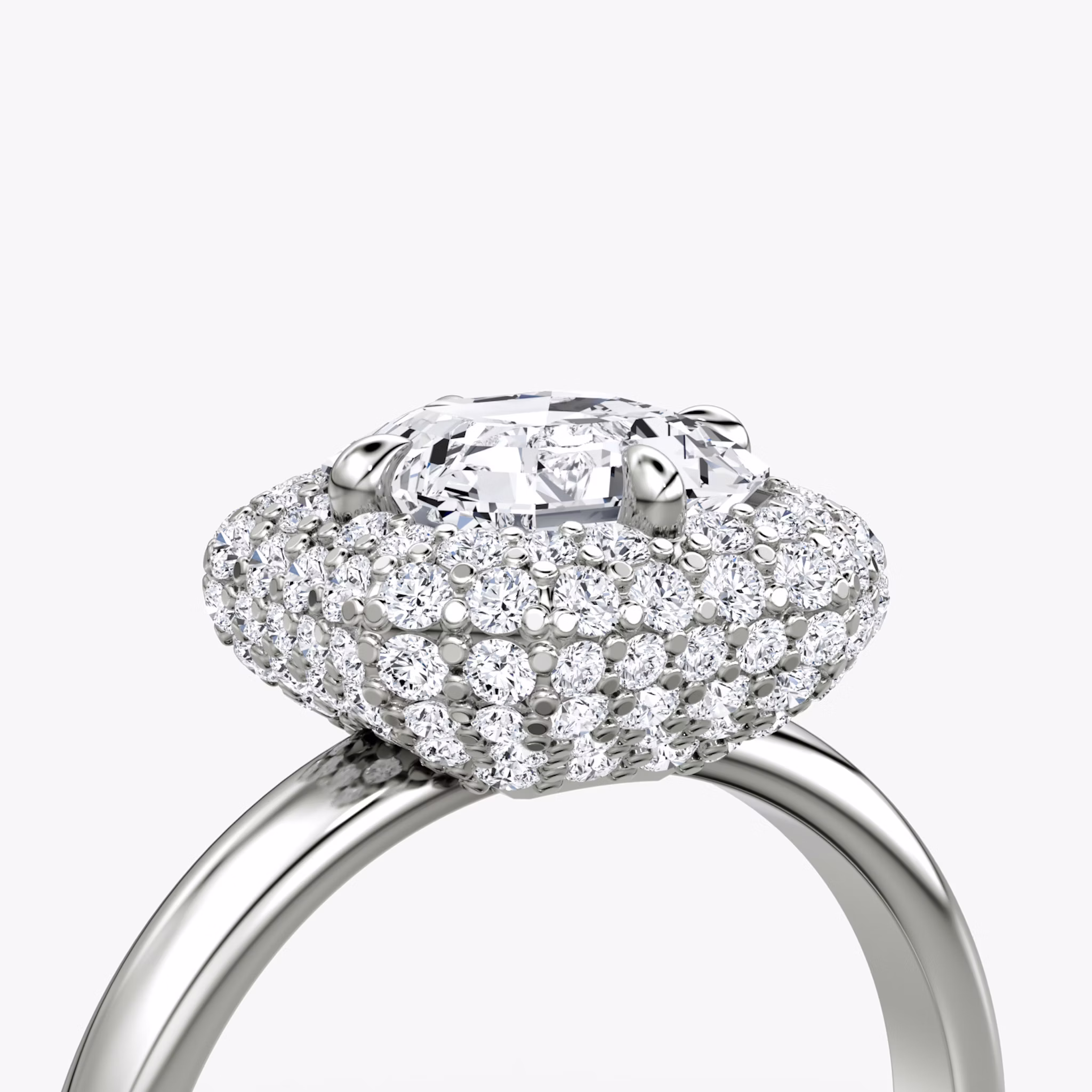 The Pavé Bombée | Asscher | 18k | White Gold | bandAccent: Plain | diamondOrientation: vertical | caratWeight: other
