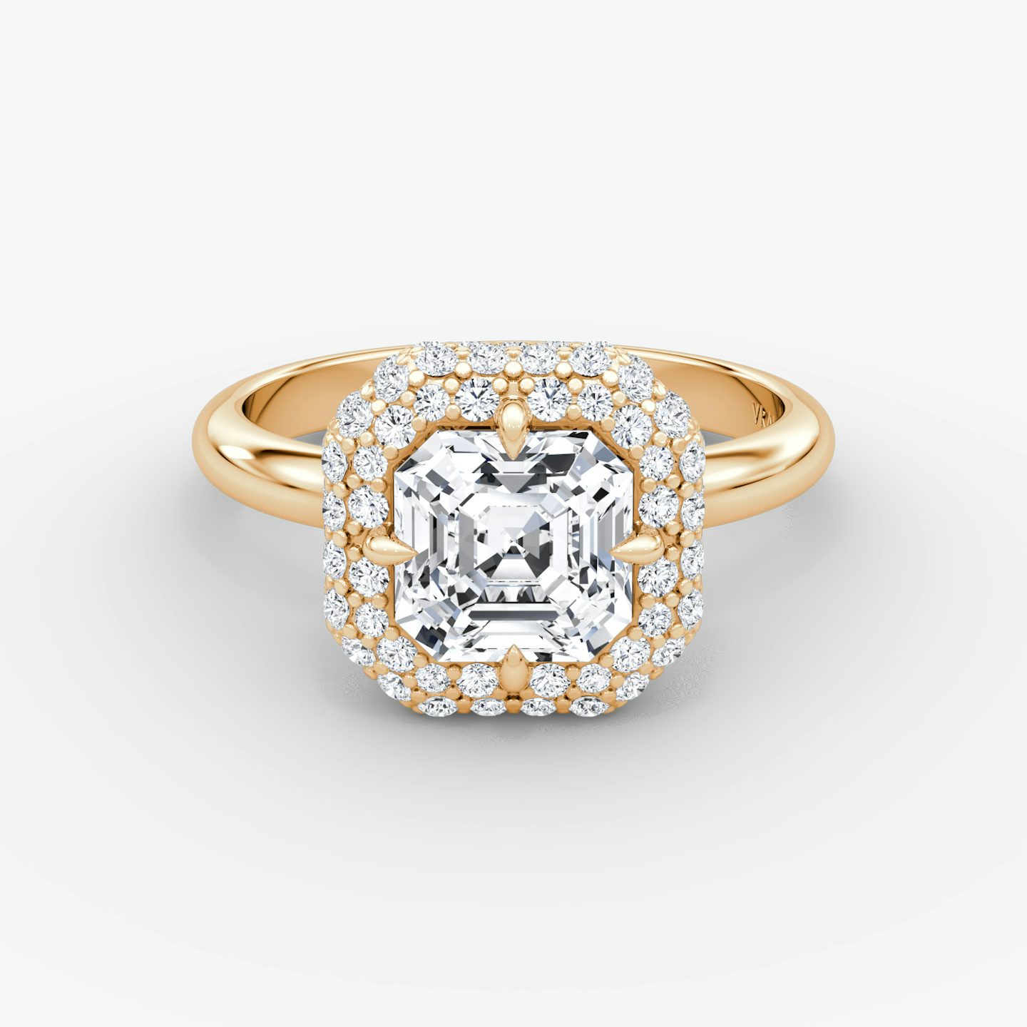 Anillo de compromiso Pavé Bombée | Asscher | 14k | Oro rosa | bandAccent: Simple | diamondOrientation: vertical | caratWeight: other