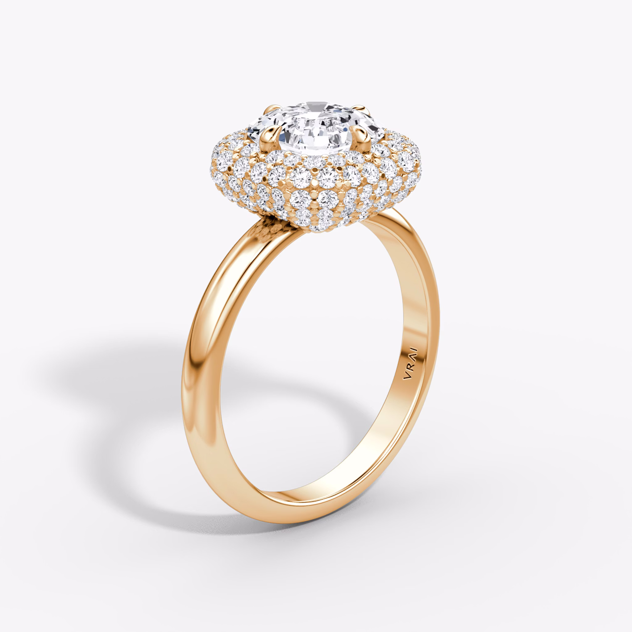 The Pavé Bombée | Asscher | 14k | Rose Gold | bandAccent: Plain | diamondOrientation: vertical | caratWeight: other